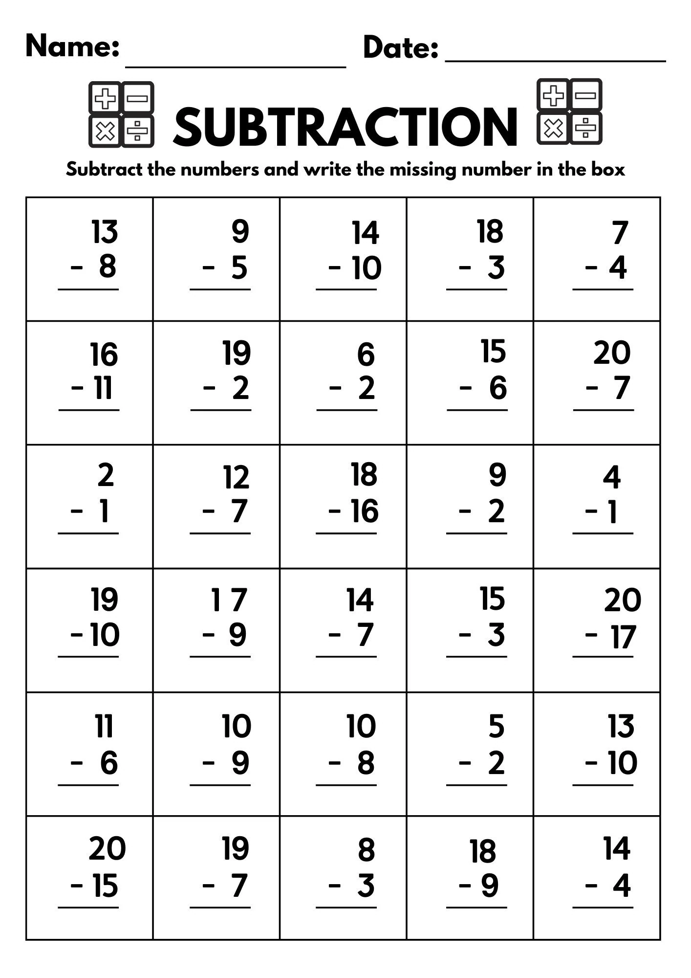 Subtraction Worksheets Printable