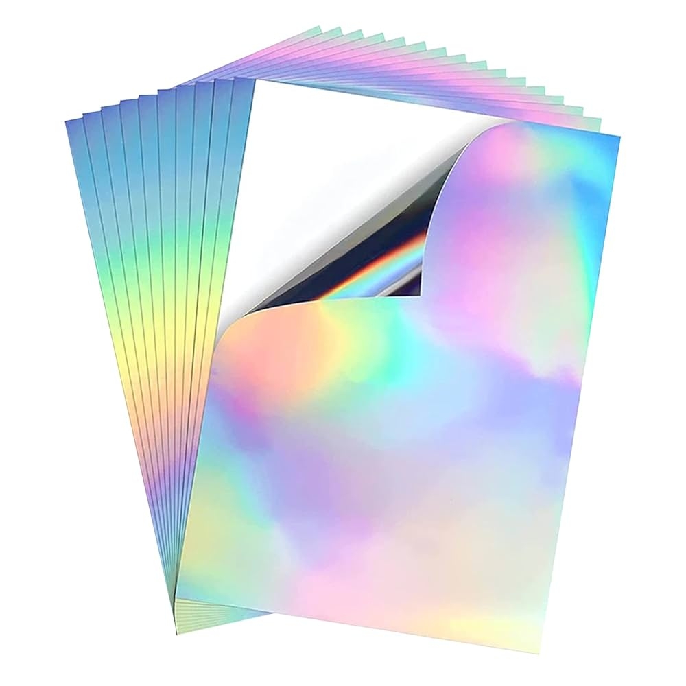 10 Sheets A4 Holographic Sticker Paper Printable Vinyl Quick Dry Waterproof Rainbow Vinyl Paper For Inkjet And Laser Printers Amazon de Stationery 