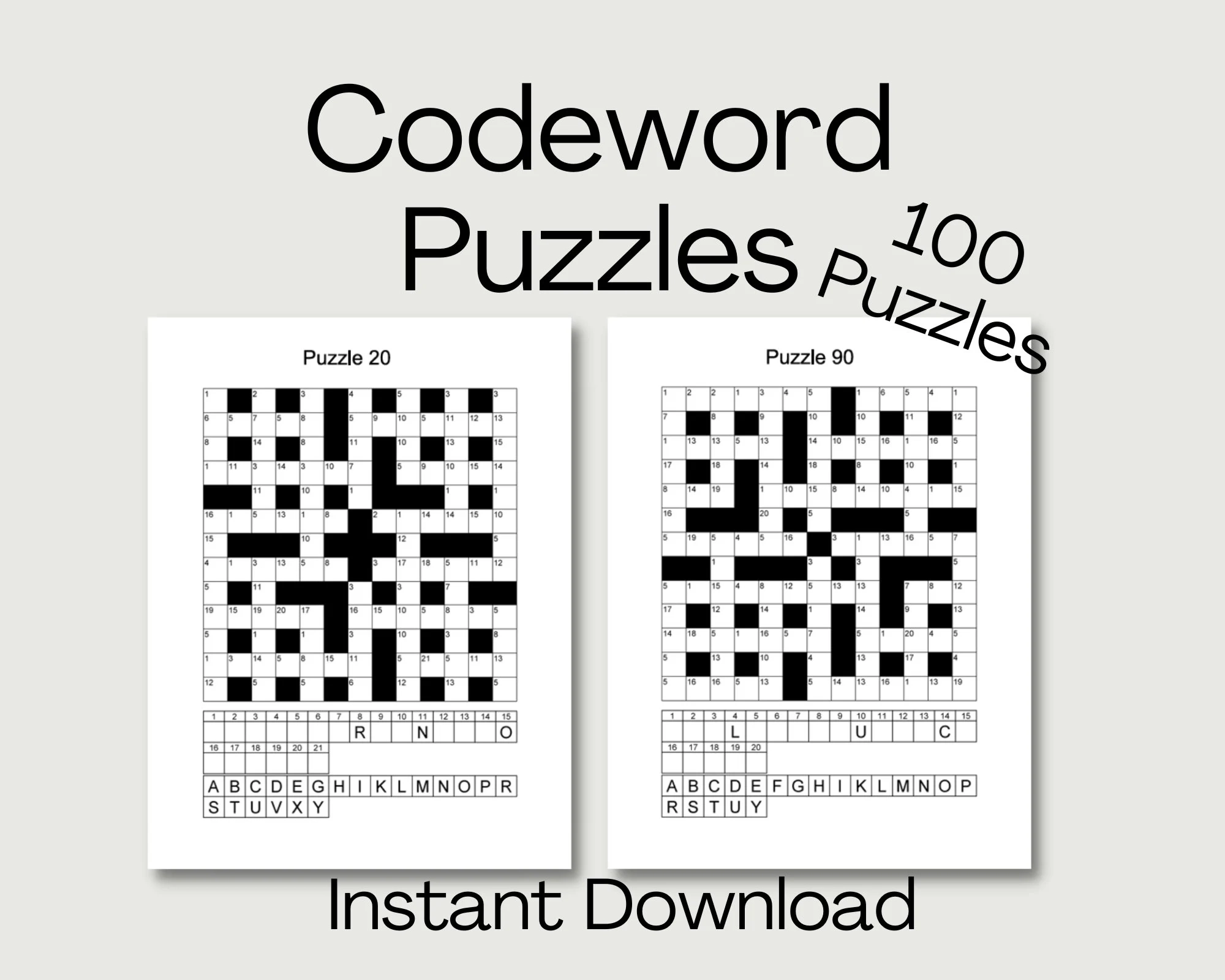 100 Codeword Puzzles Coded Crosswords printable PDF Etsy