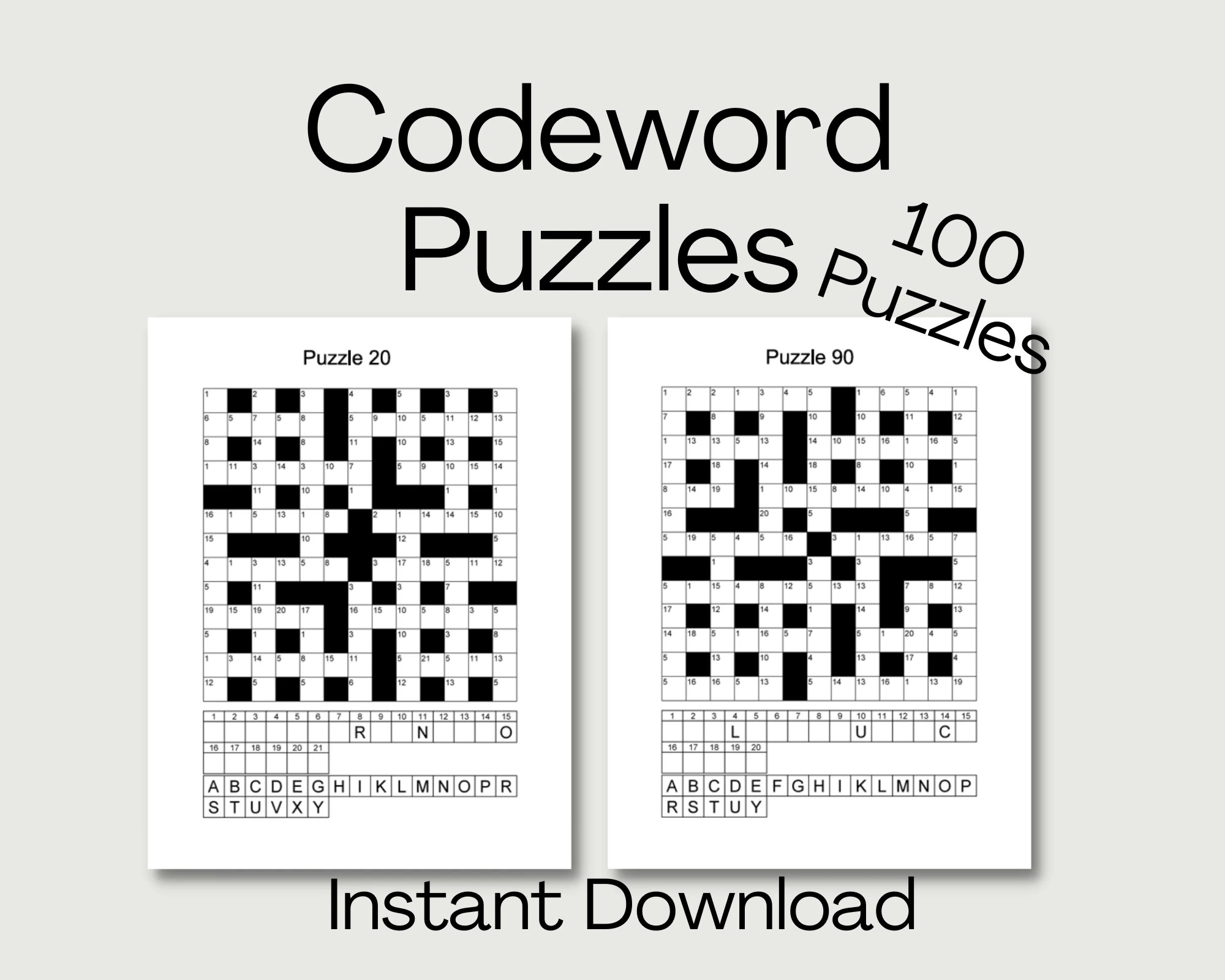 100 Codeword Puzzles Coded Crosswords printable PDF Etsy