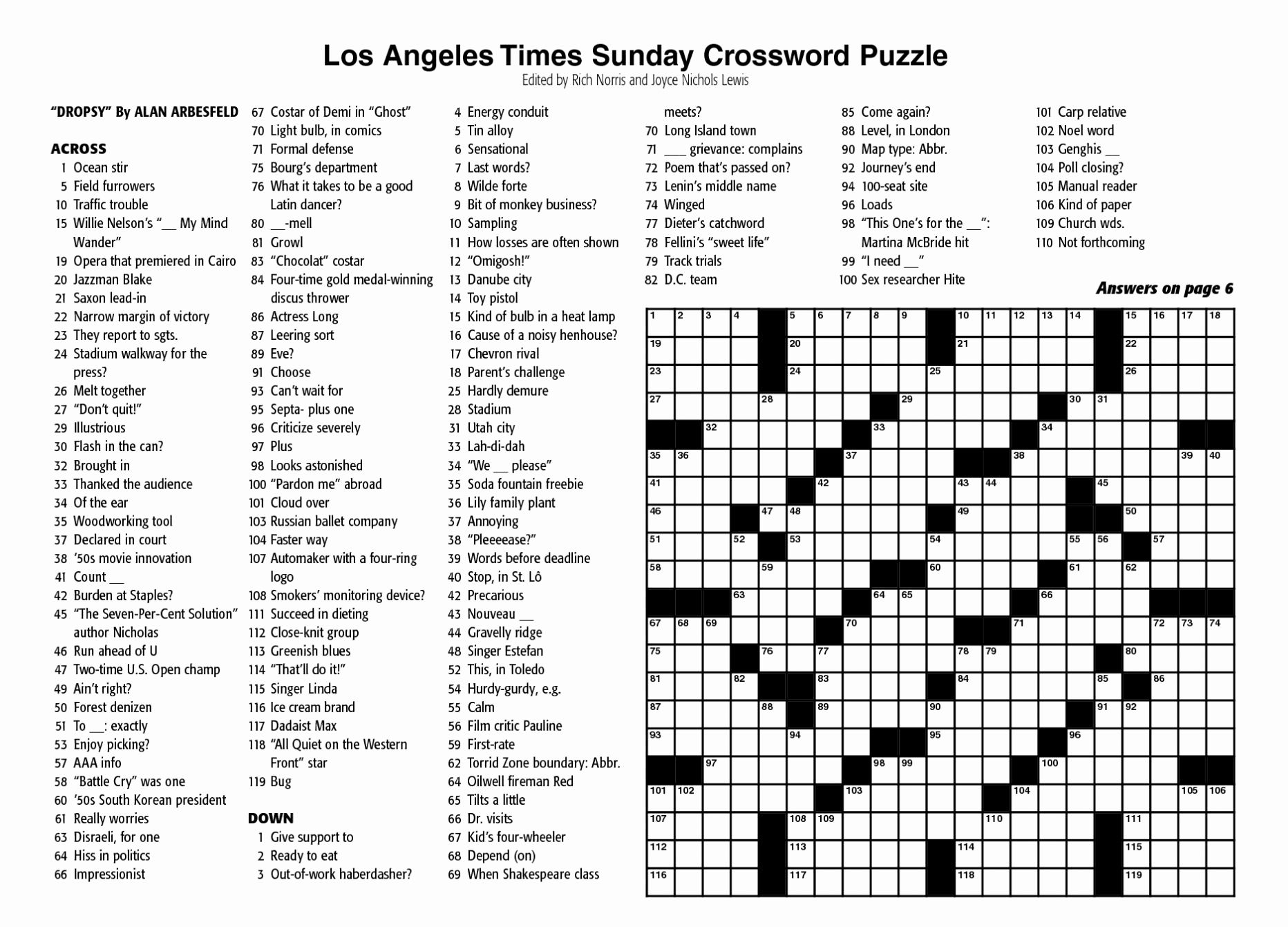 Free Printable Sunday Crossword Puzzles