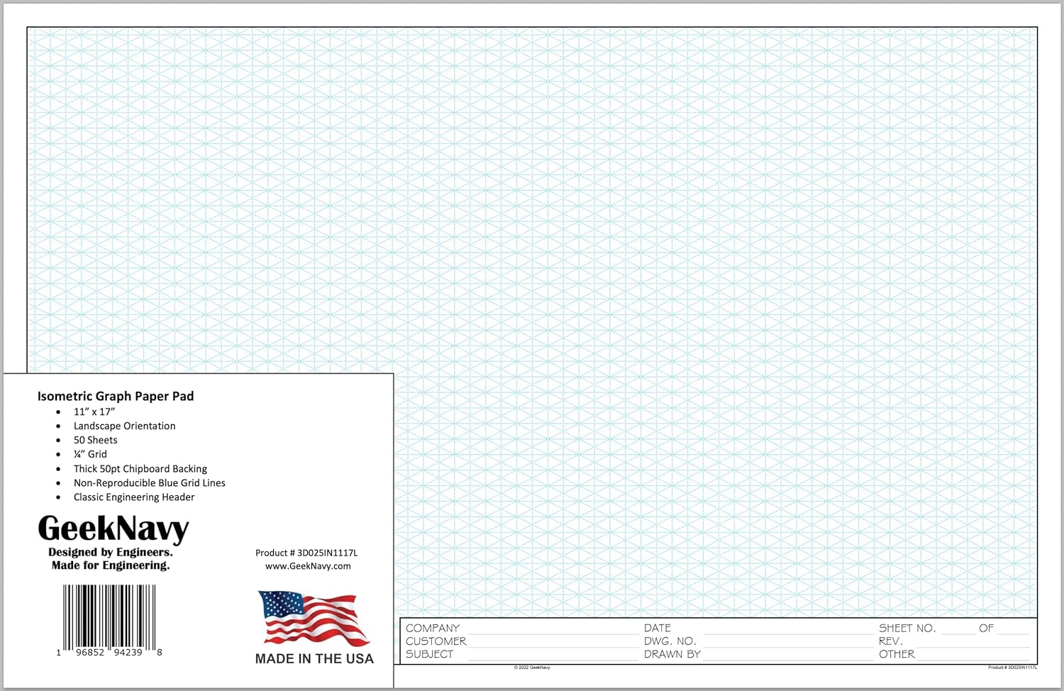 11x17 Isometric Grid Pad 50 Sheet 11x17 Isometric Graph Paper Pad 