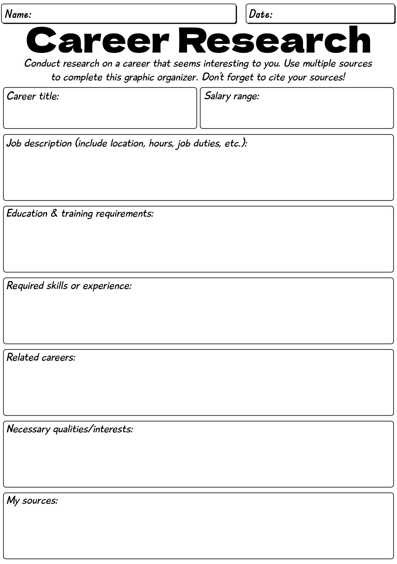 Free Printable Career Worksheets For Middle School