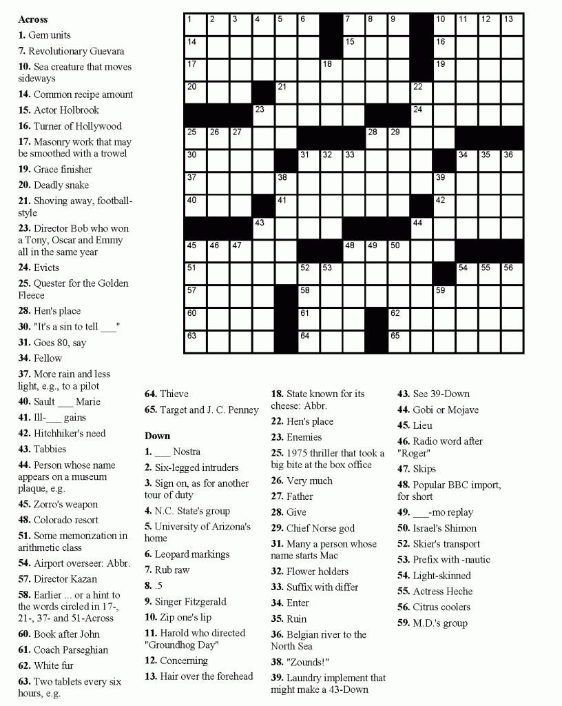 Printable Crossword Puzzles Adults