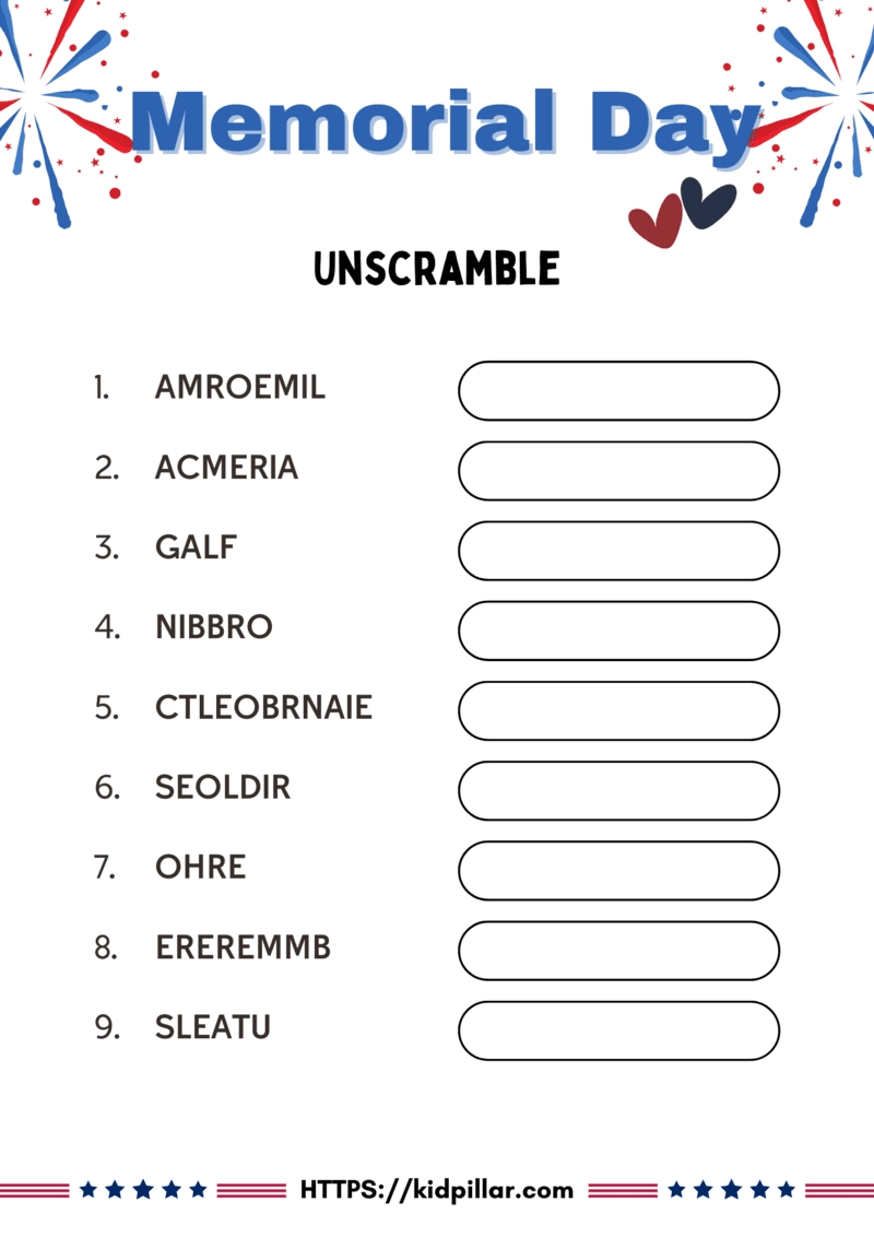 Free Printable Memorial Day Worksheets