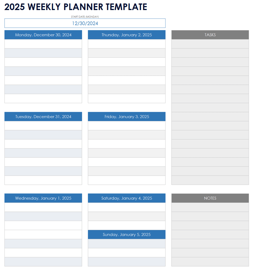 Printable Blank Weekly Calendar 2025
