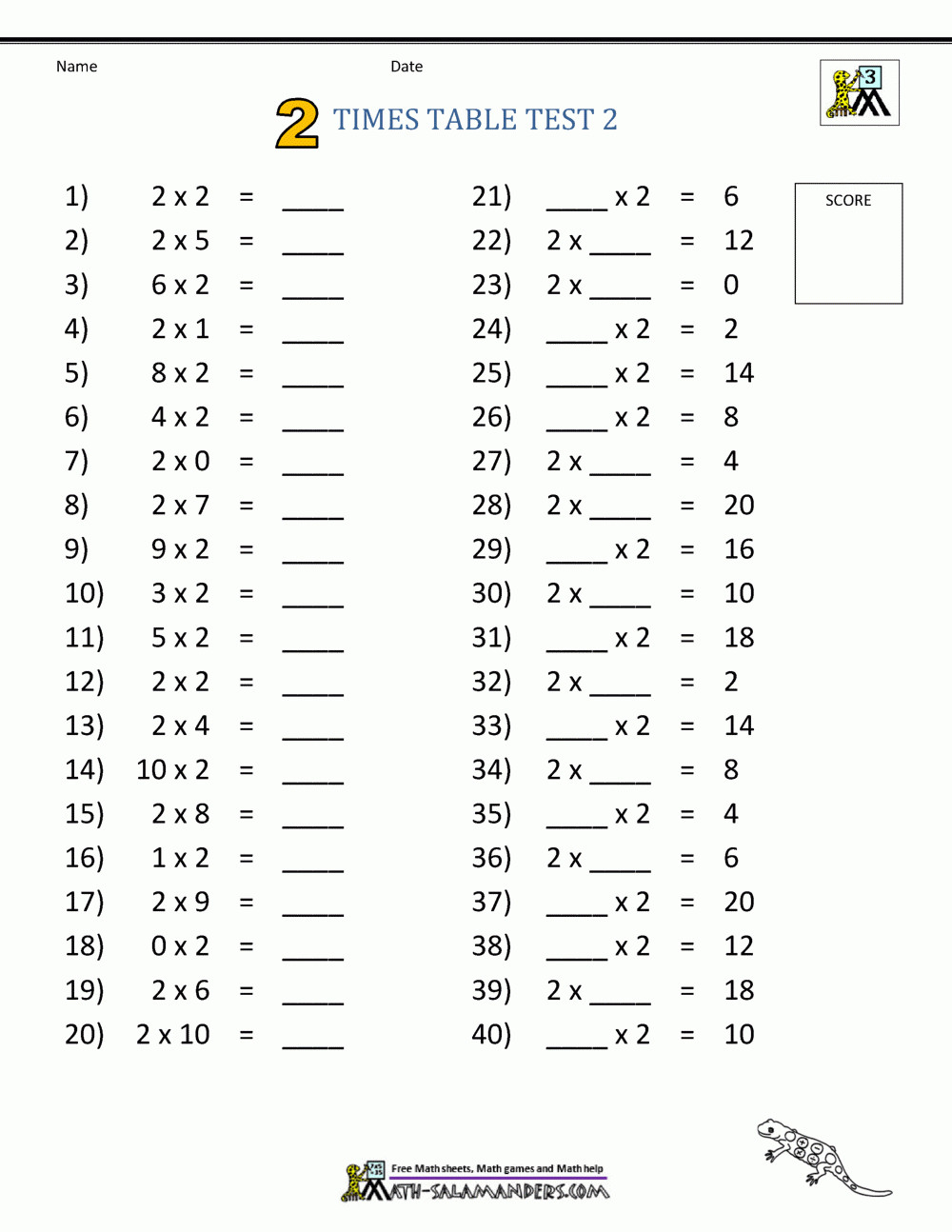 Printable Times Tables Worksheets Free