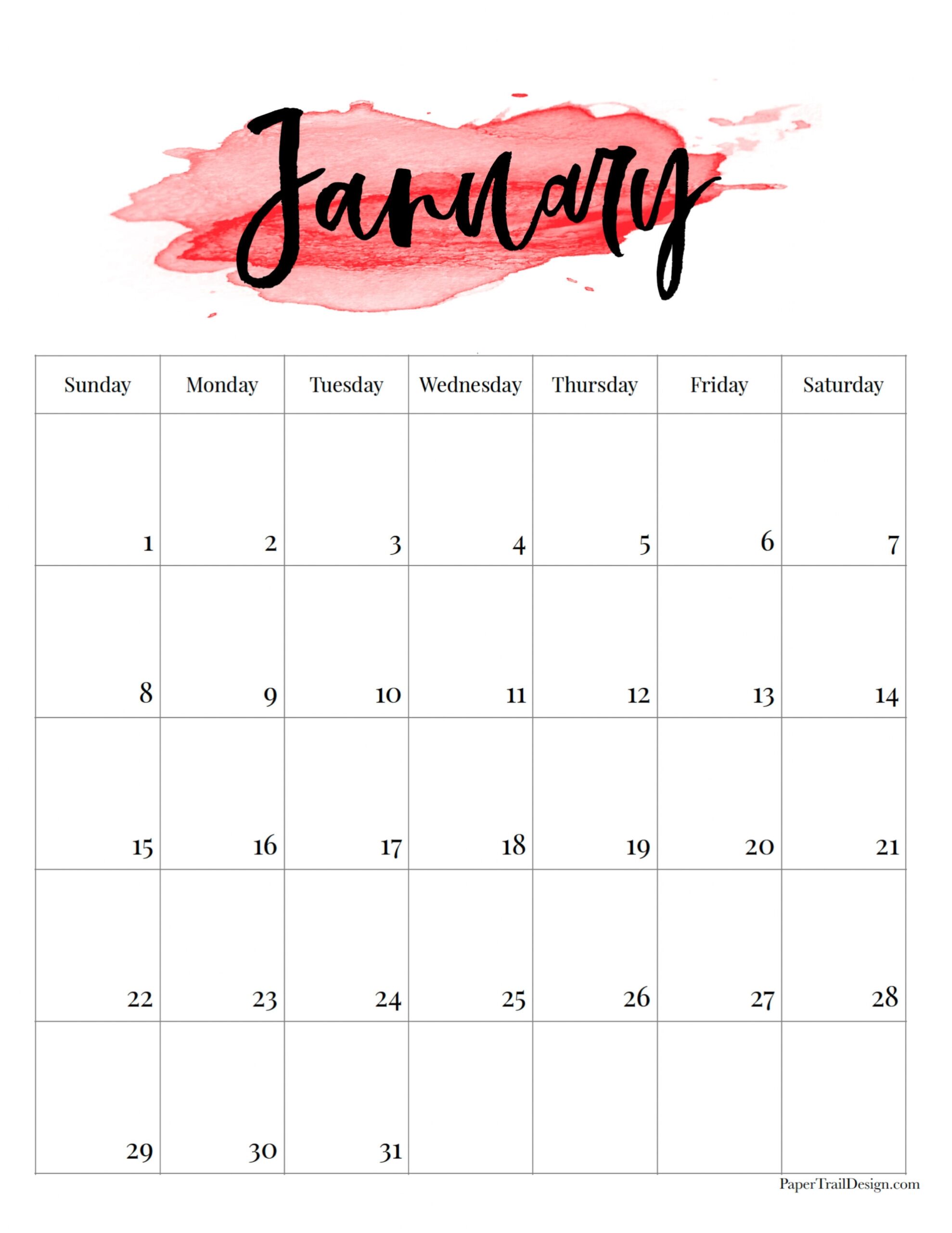 2023 Printable Calendar Watercolor Paper Trail Design