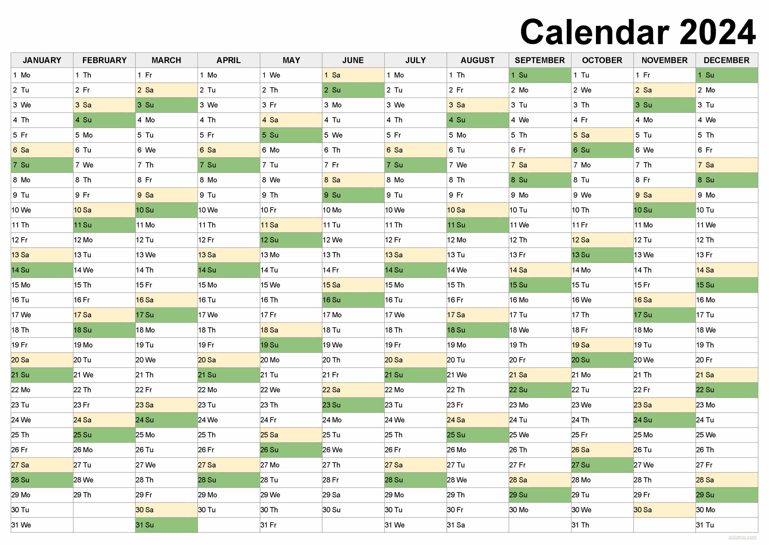 2024 Calendar Printable PDF Excel And Image File Free Download Easy To Print Annual Calendars