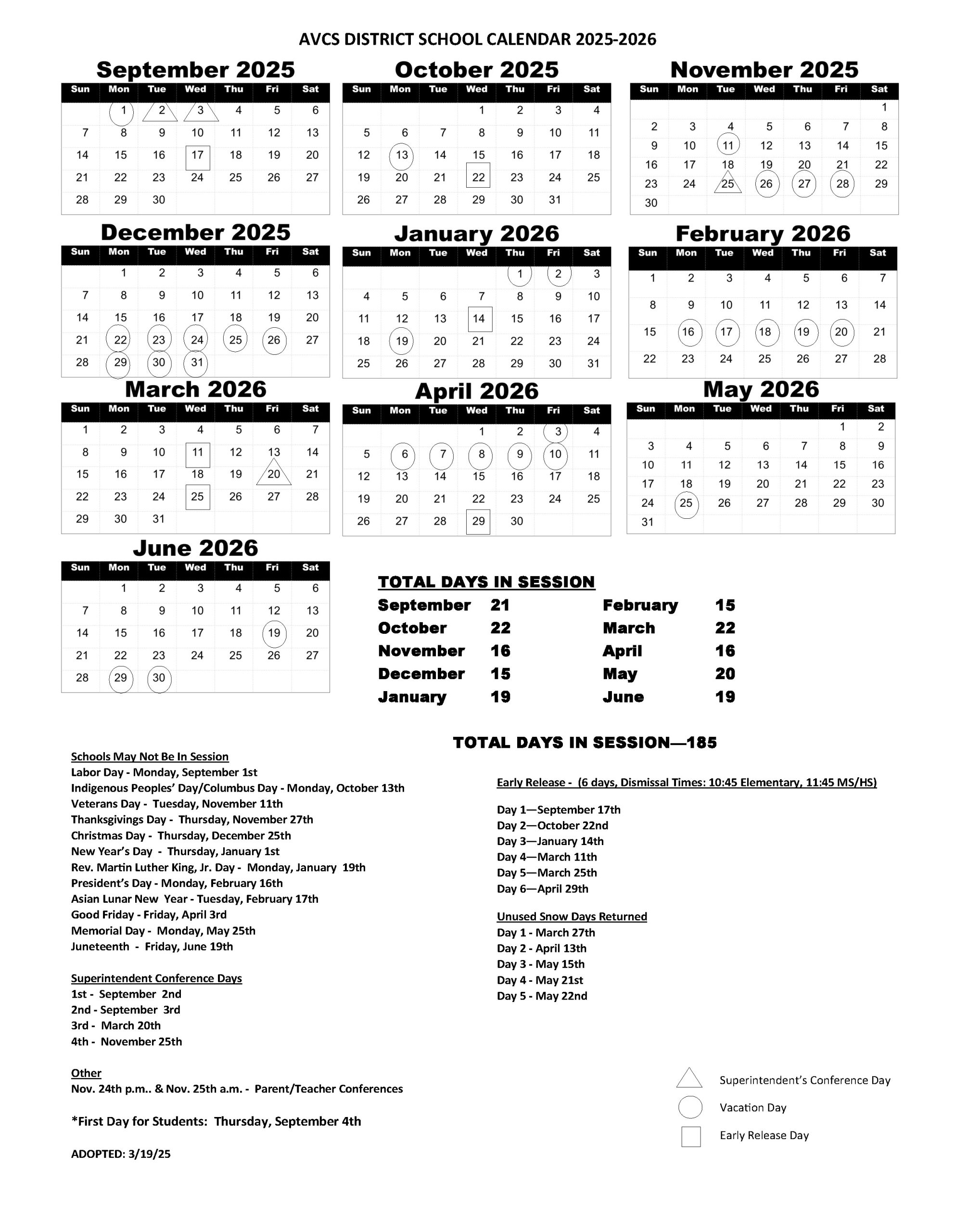 School Calendar 2025-2026