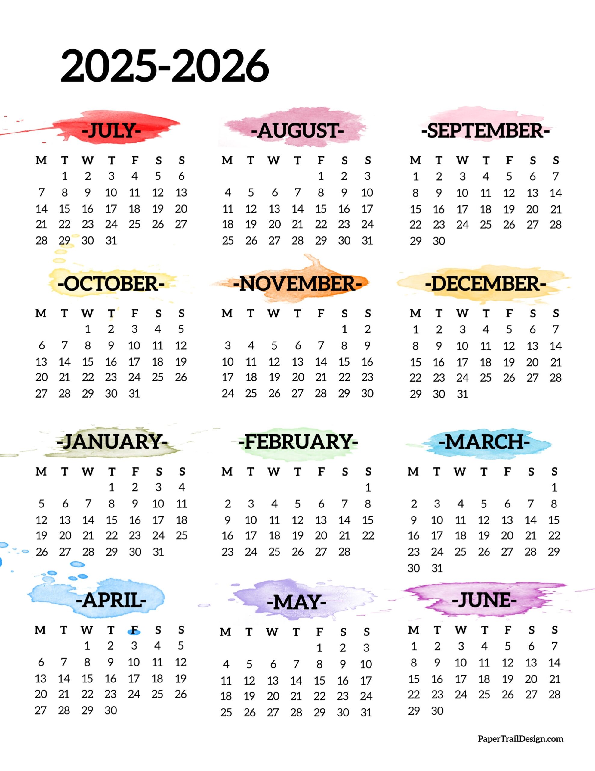 Printable Blank School Calendar 2025-26