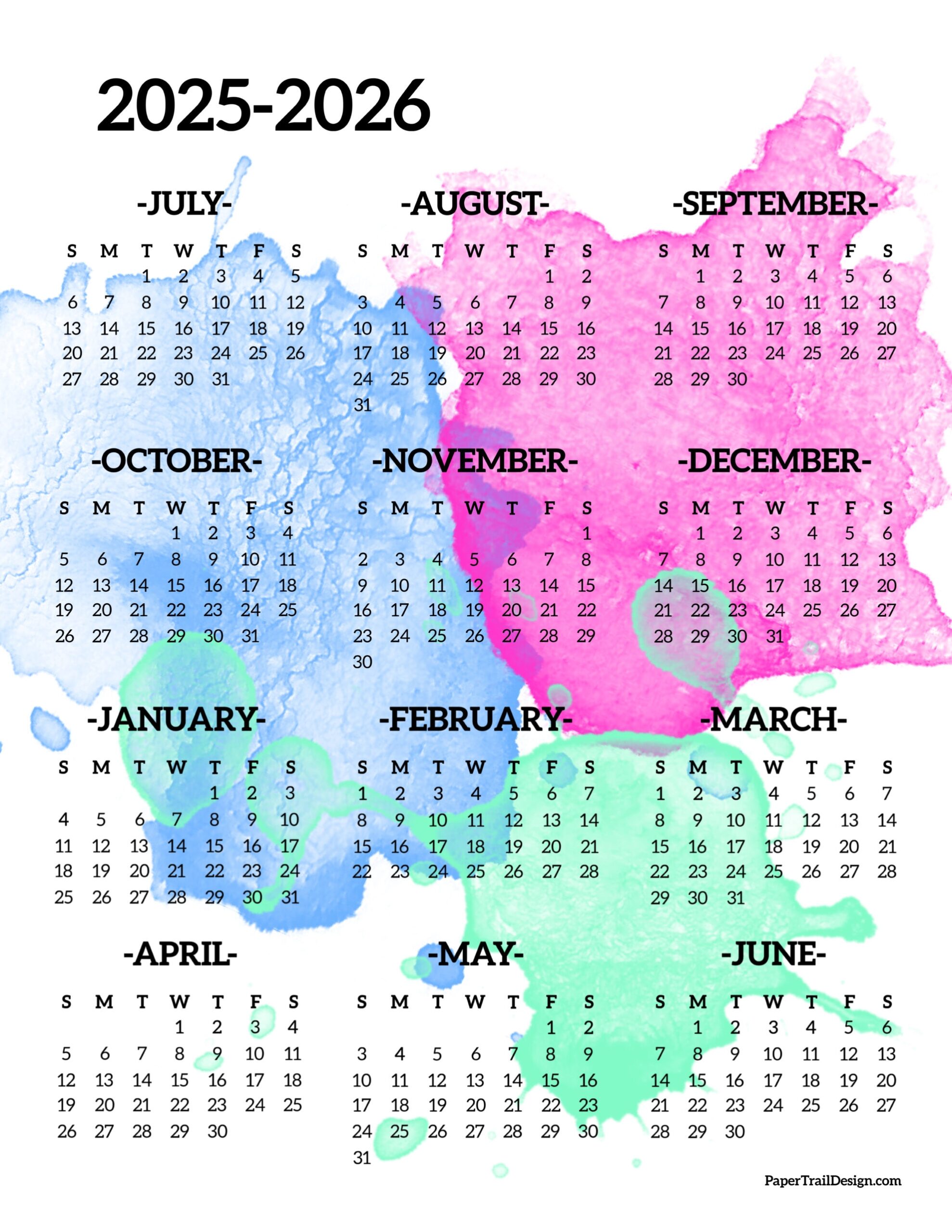 2025-2026 School Year Calendar Printable Free