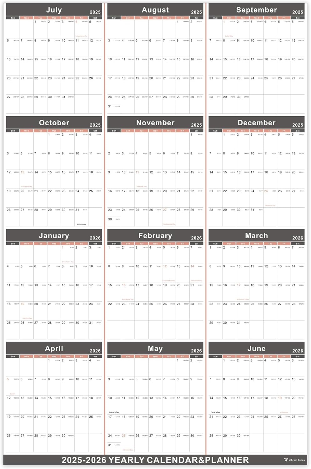 2025 2026 Yearly Wall Calendar Annual Calendar UK Ubuy