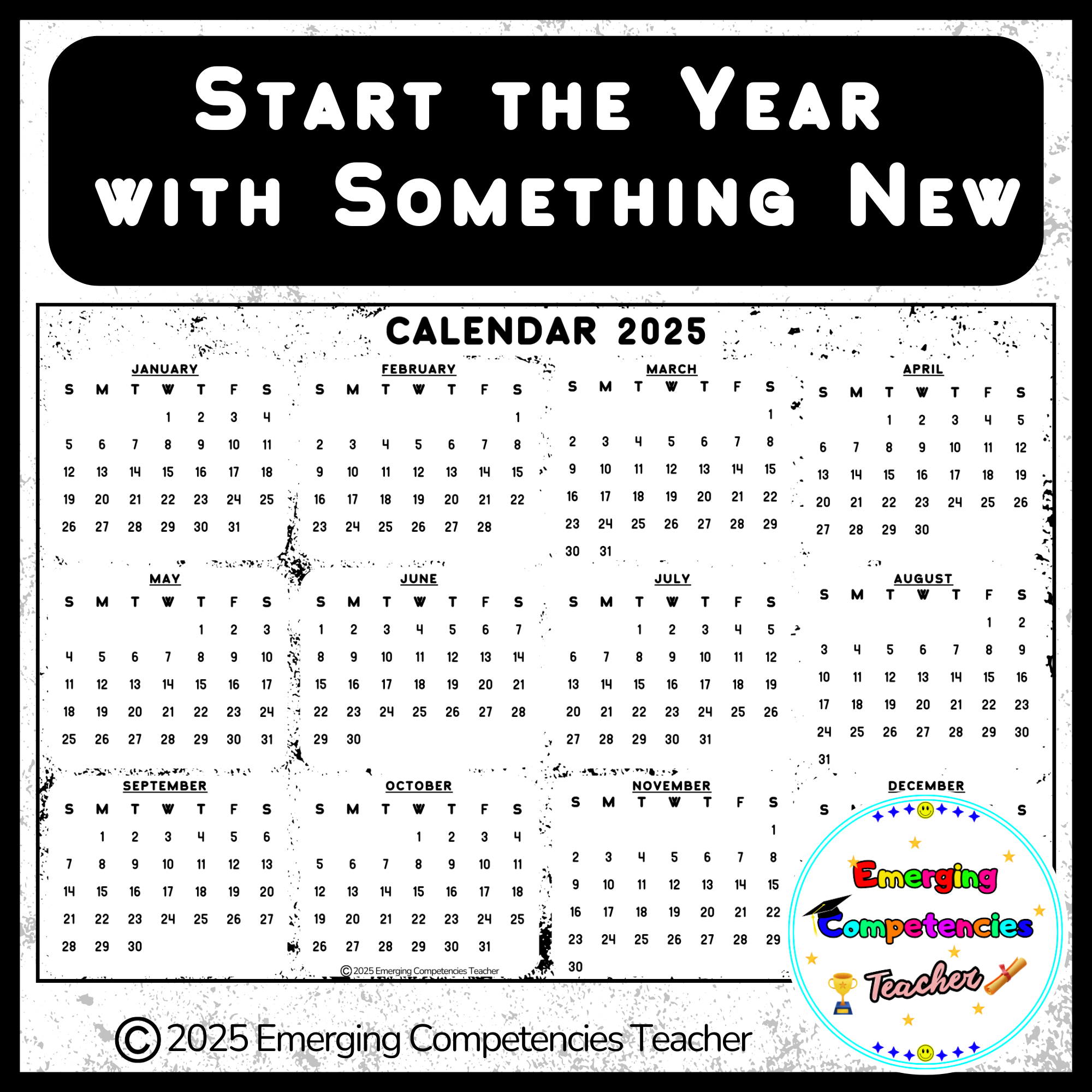 Blank 2025 Monthly Calendar Template