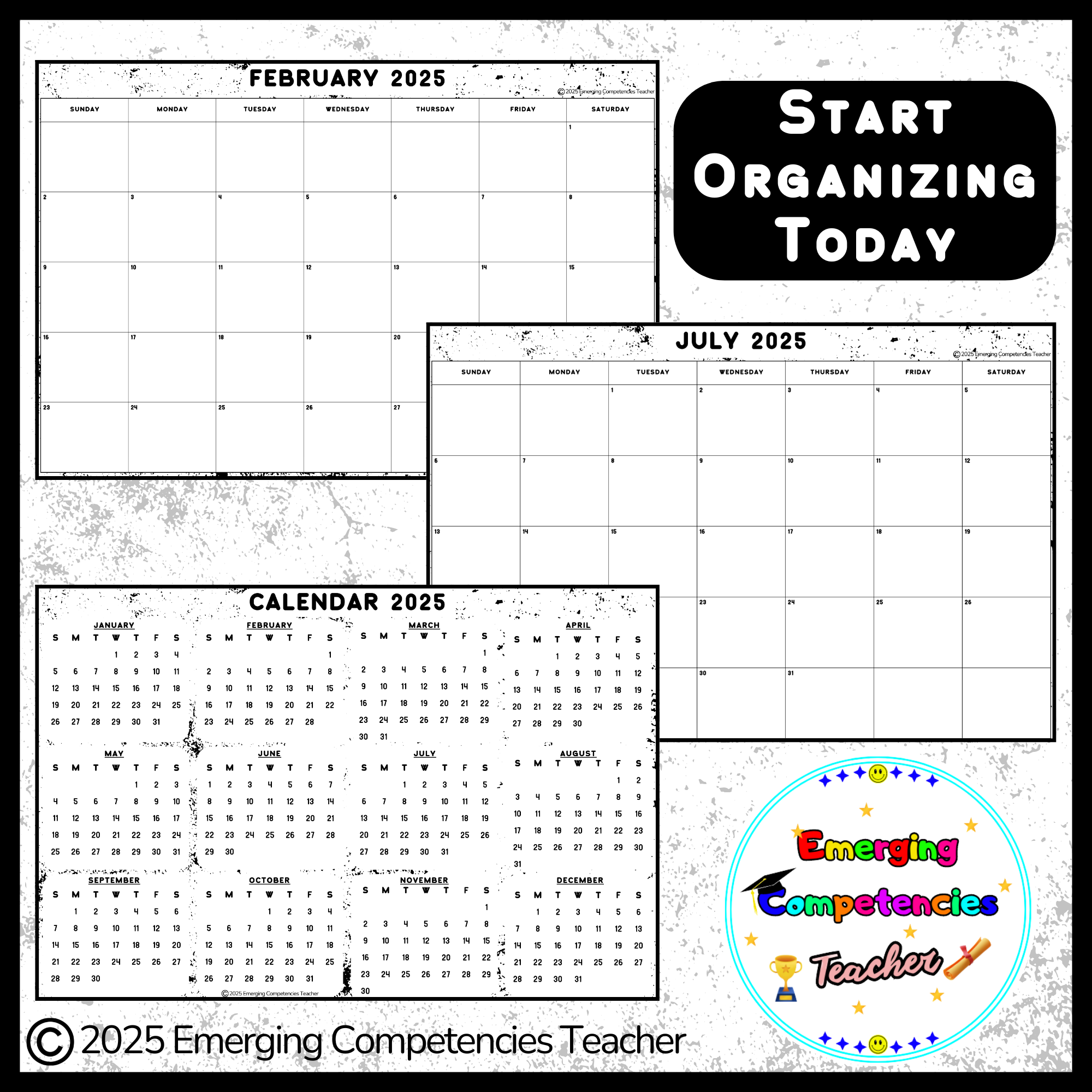 2025 Blank Monthly Calendars Printable