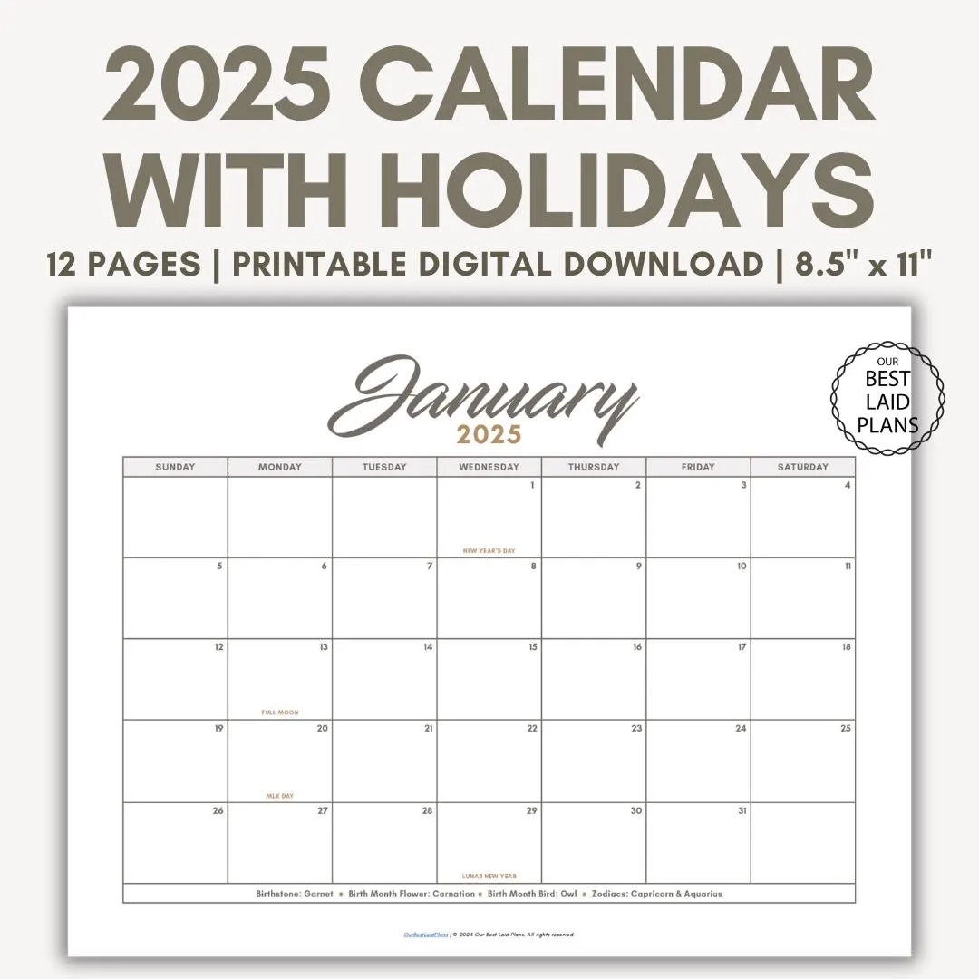 2025 Calendar Printable Landscape 2025 Monthly Bundle Calendar Printable Year 2025 12 Month Calendar 2025 Calendar With Holidays PDF Etsy