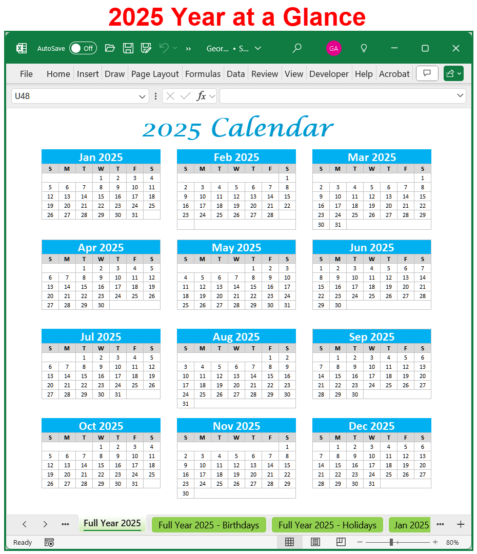 2025 Calendar Spreadsheet Printable And Editable Planner In Excel BuyExcelTemplates