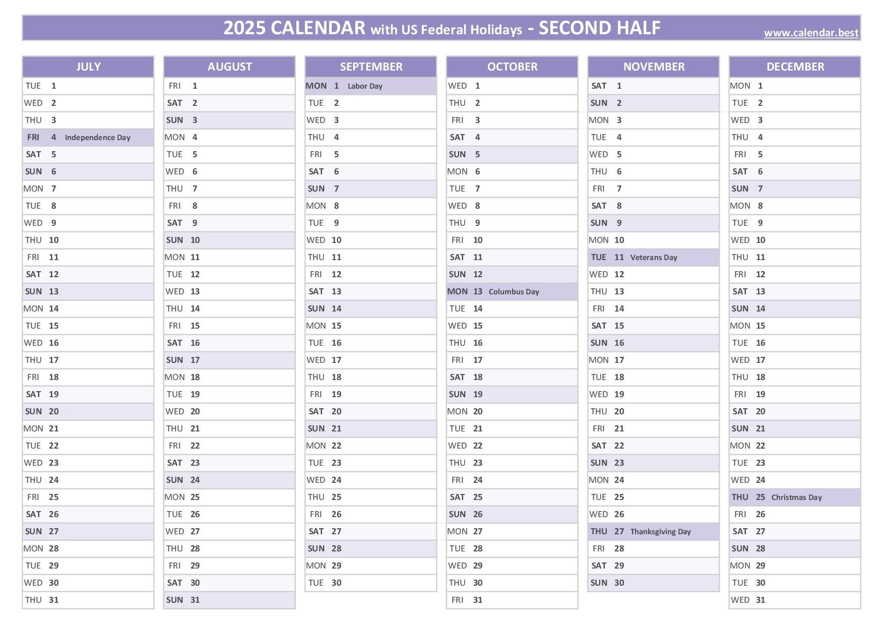 Printable Calendar 12 Month 2025