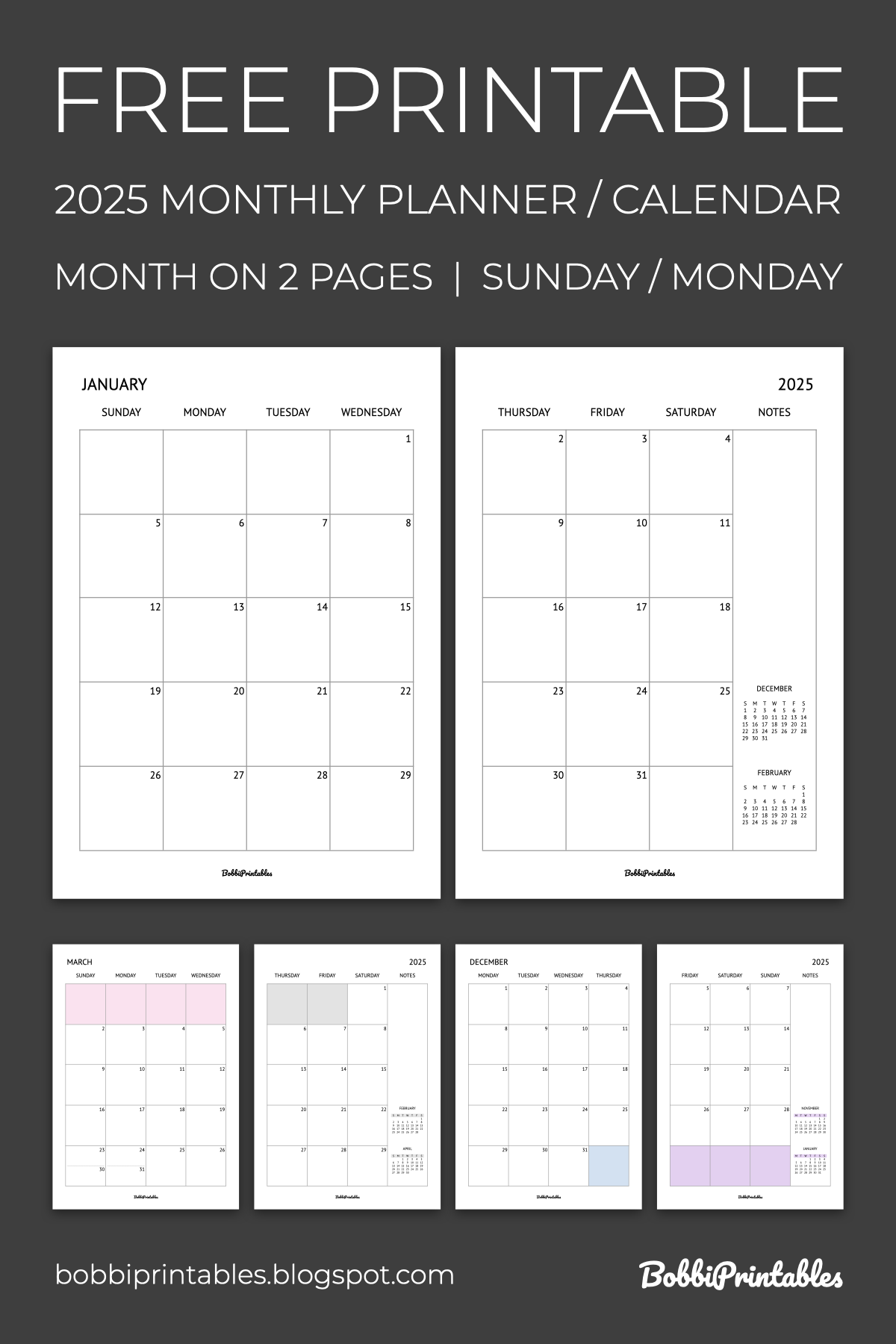 Monthly Calendar Printable 2025