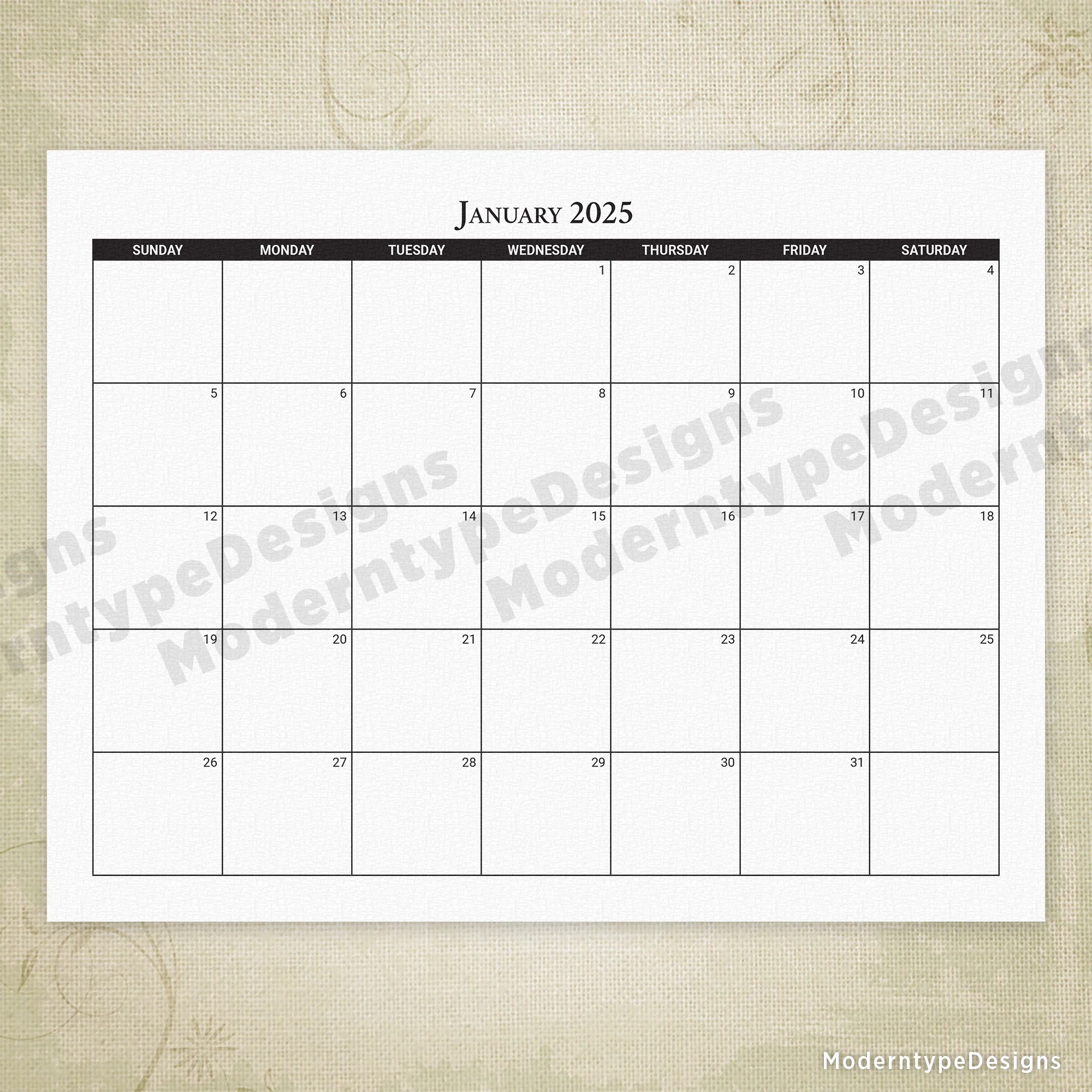 Blank Printable Calendar 2025