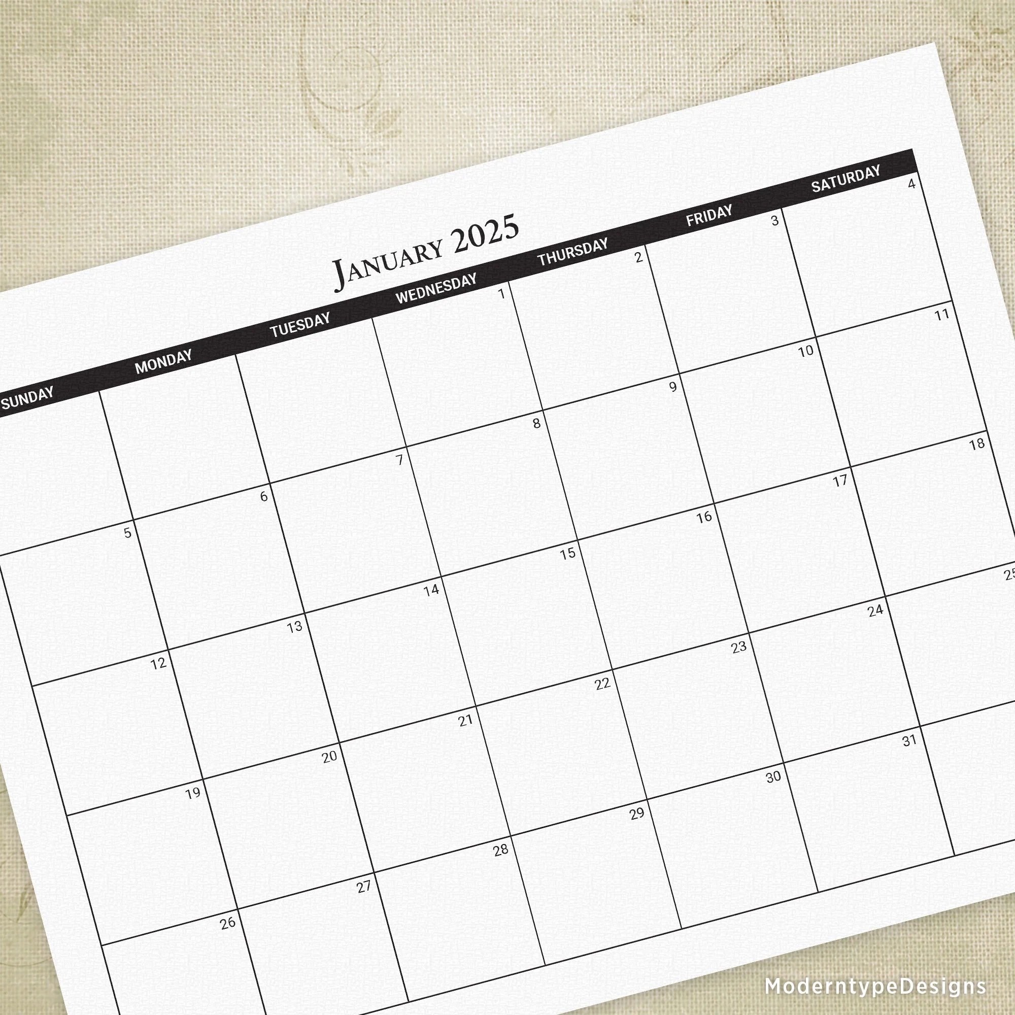 Blank Printable 2025 Calendar