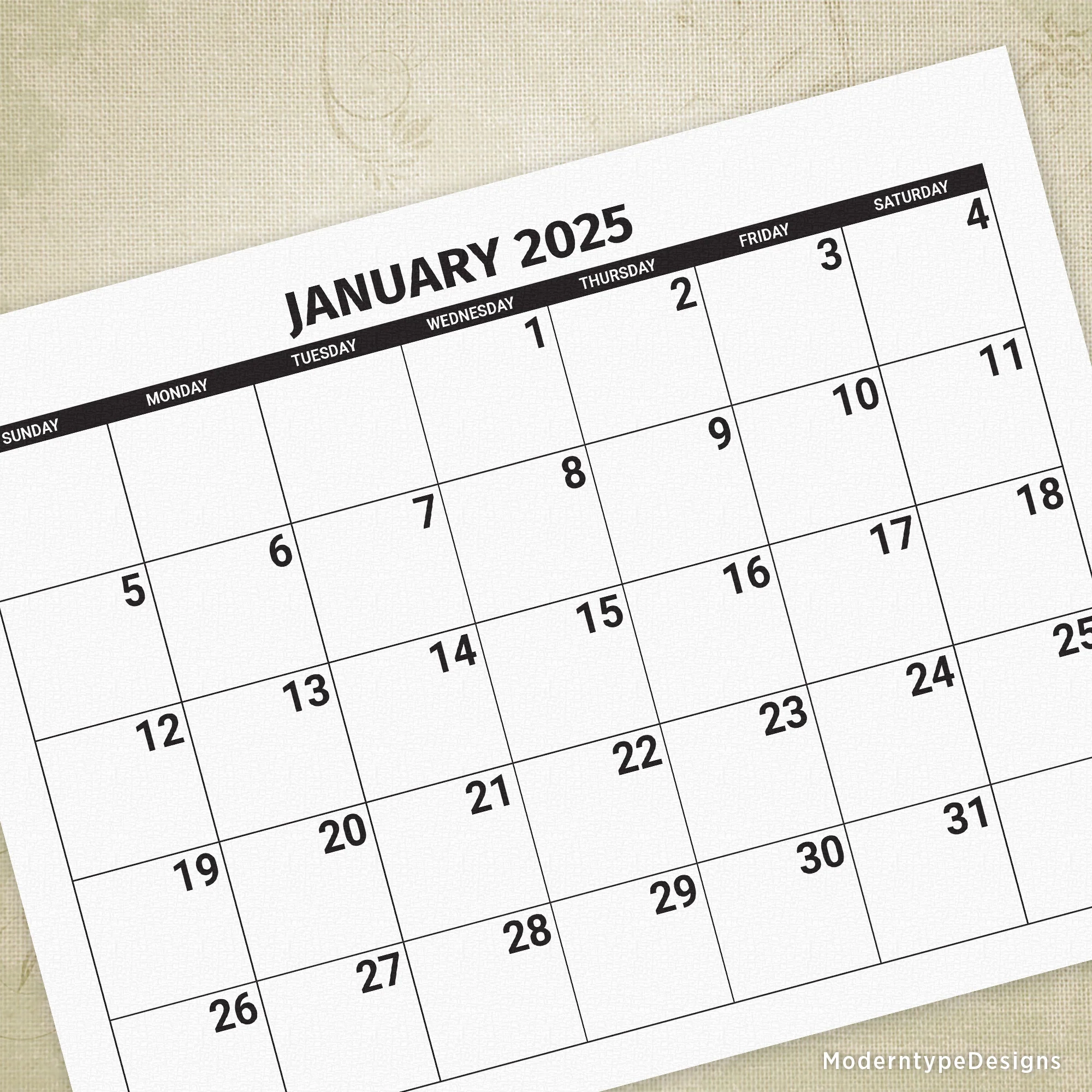 Printable 2025 Blank Calendar