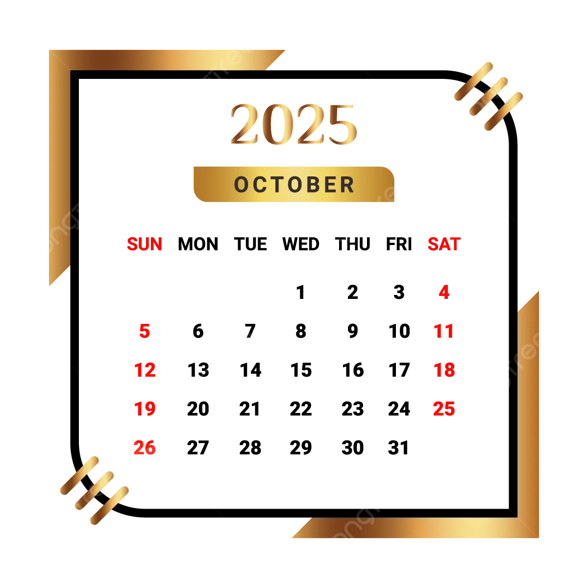 October Black Calendar 2025