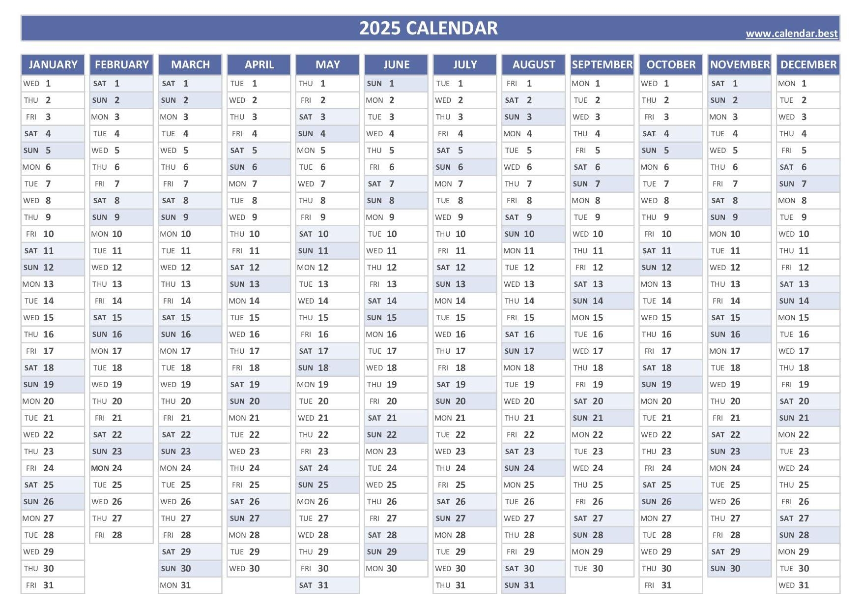 2025 Printable Calendar With Week Numbers And Holidays