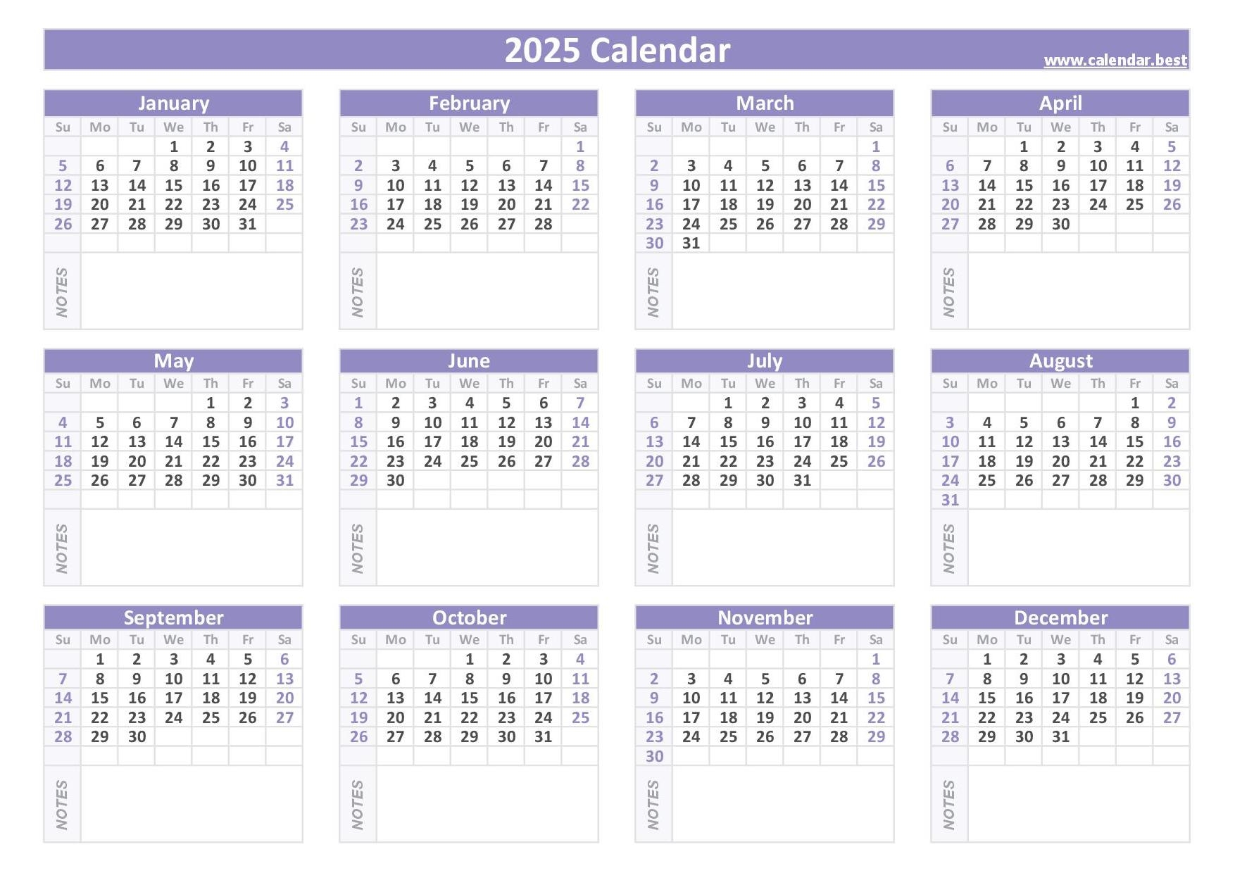 2025 Printable Calendar By Month With Notes