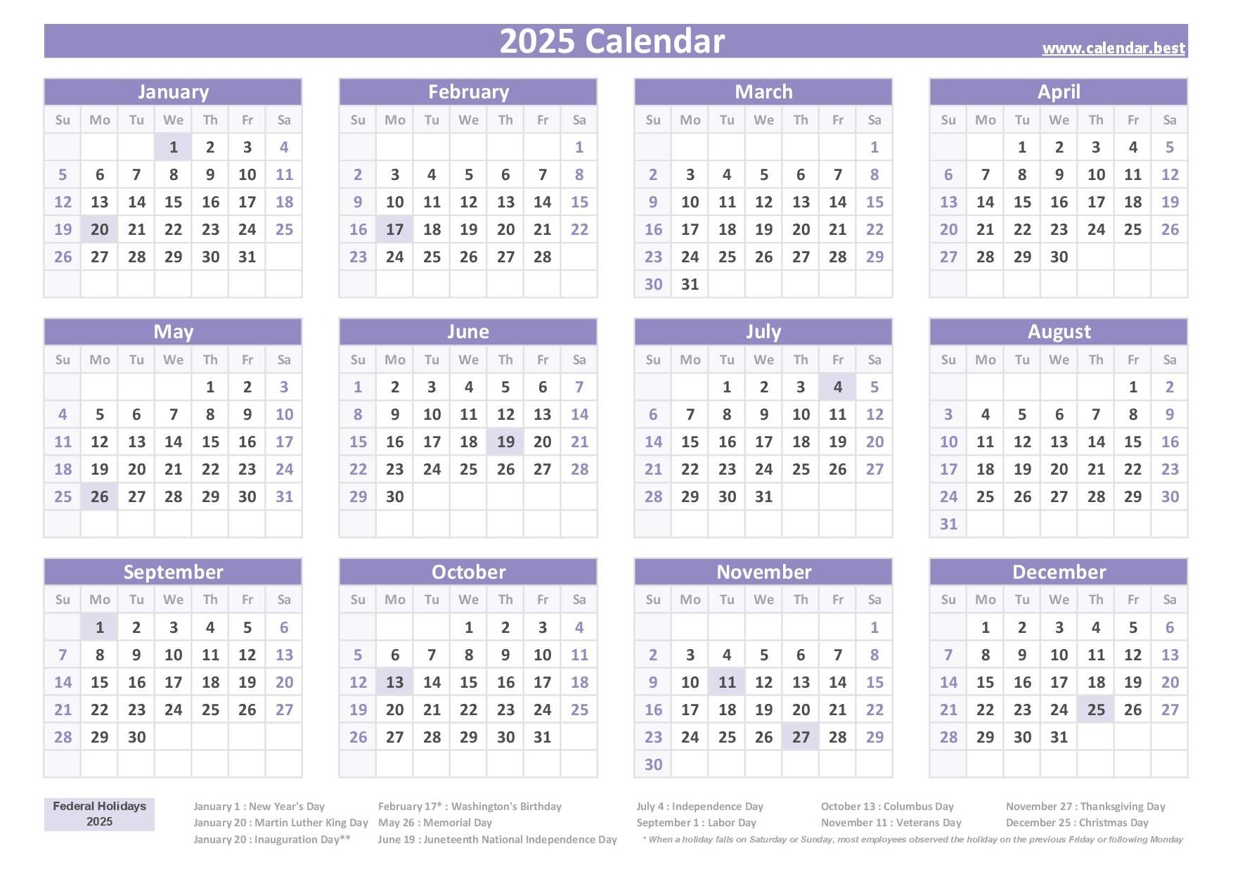 2025 Printable Calendar With Week Numbers And Holidays