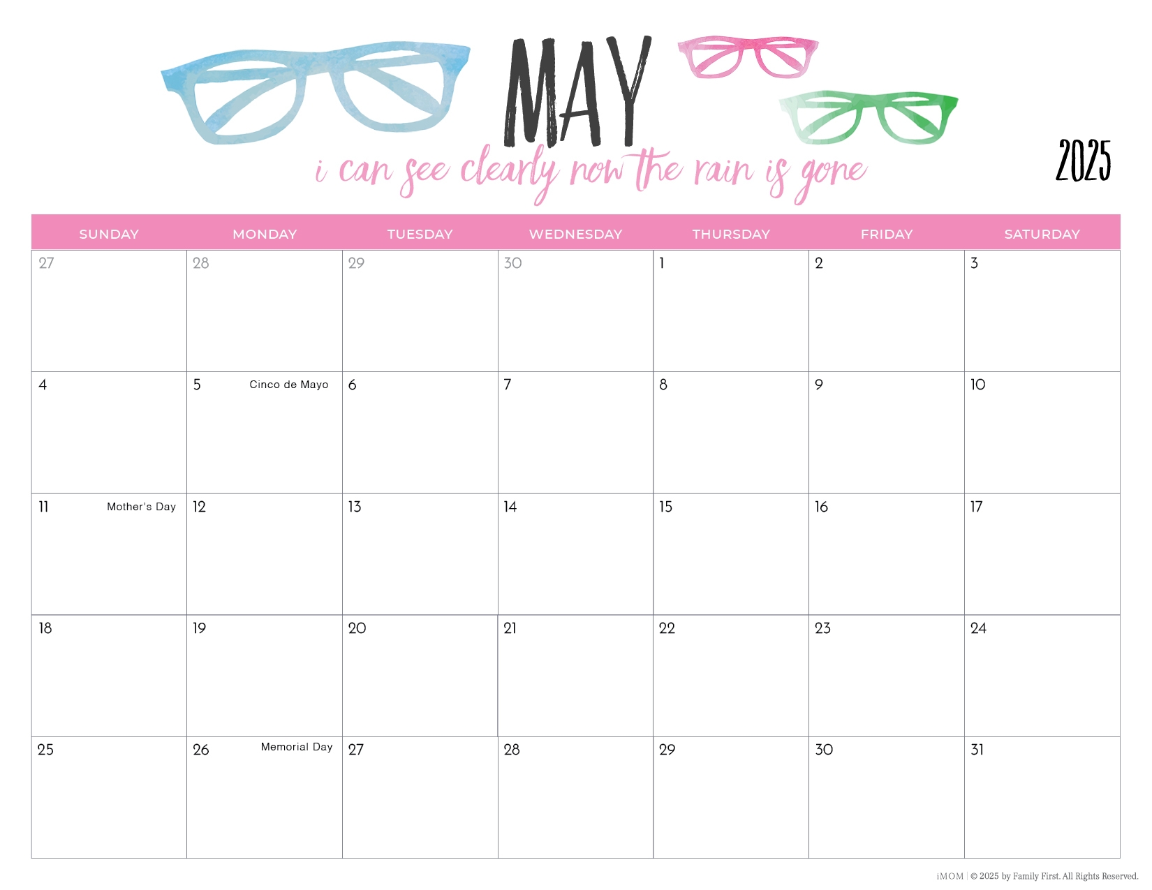Calendar 2025 Blank Printable Free Download
