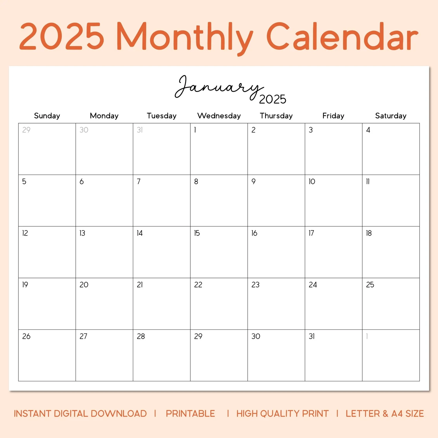 2025 Printable PDF Full Monthly Calendar With Sunday And Monday Start Tracey Capone