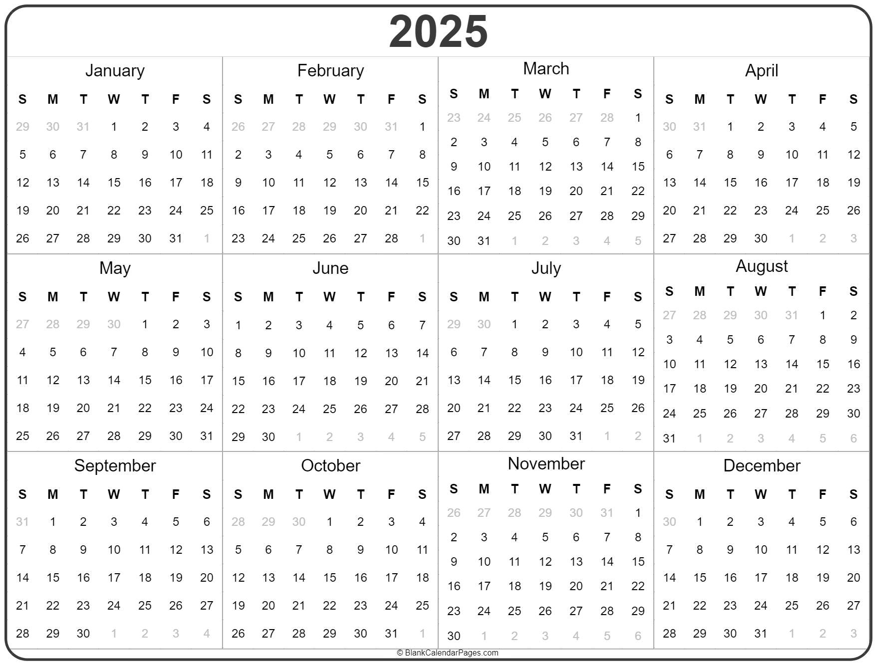Blank Calendar Sheets 2025