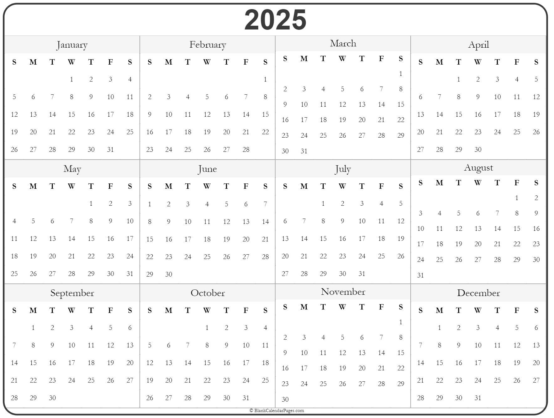 Blank 2025 Printable Calendar