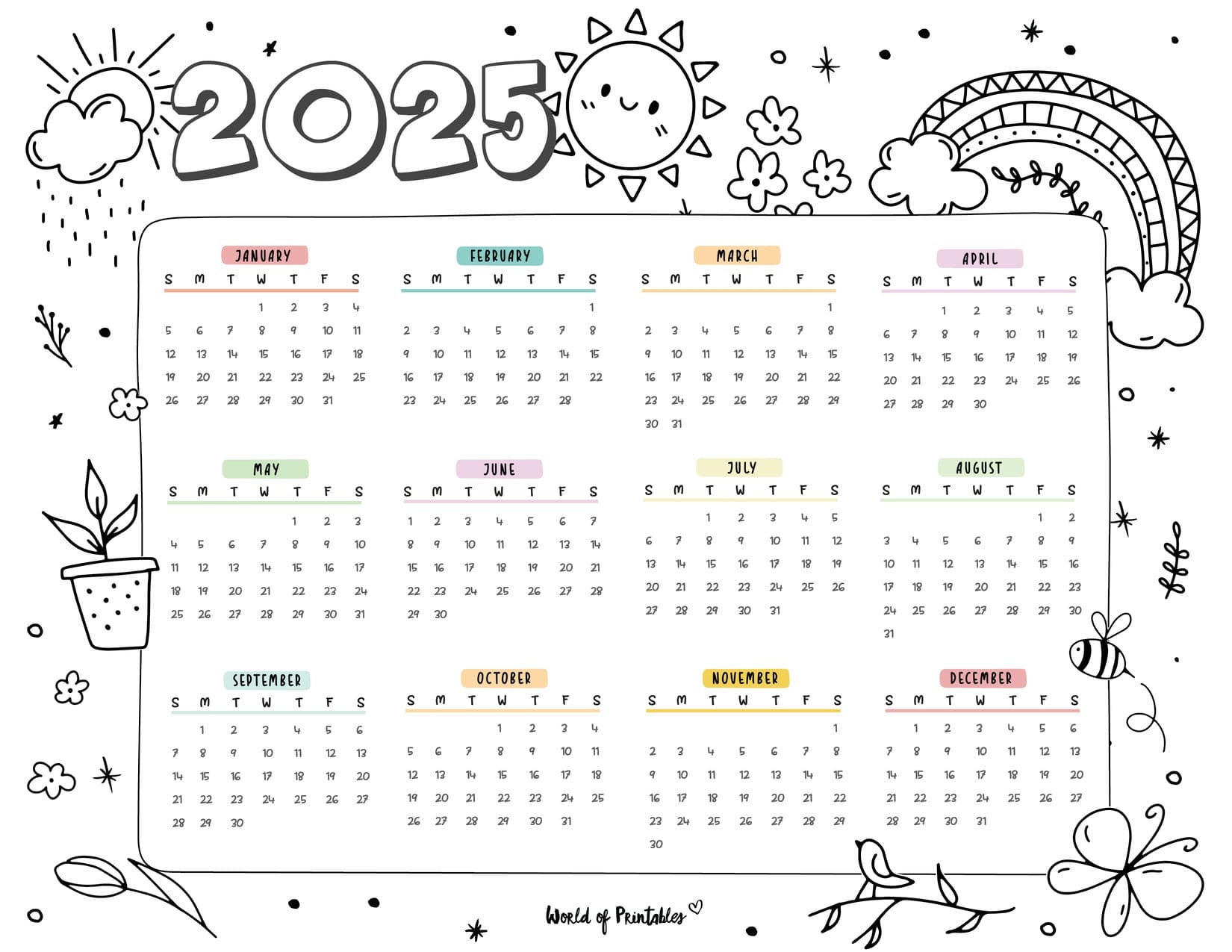 Year 2025 Calendar Printable