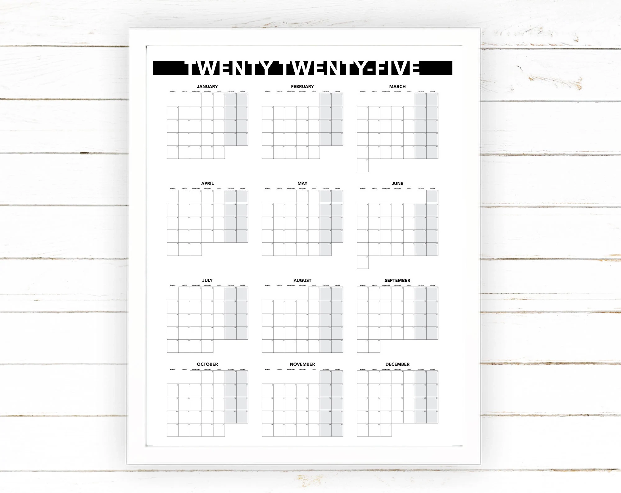 Blank 2025 Yearly Calendar
