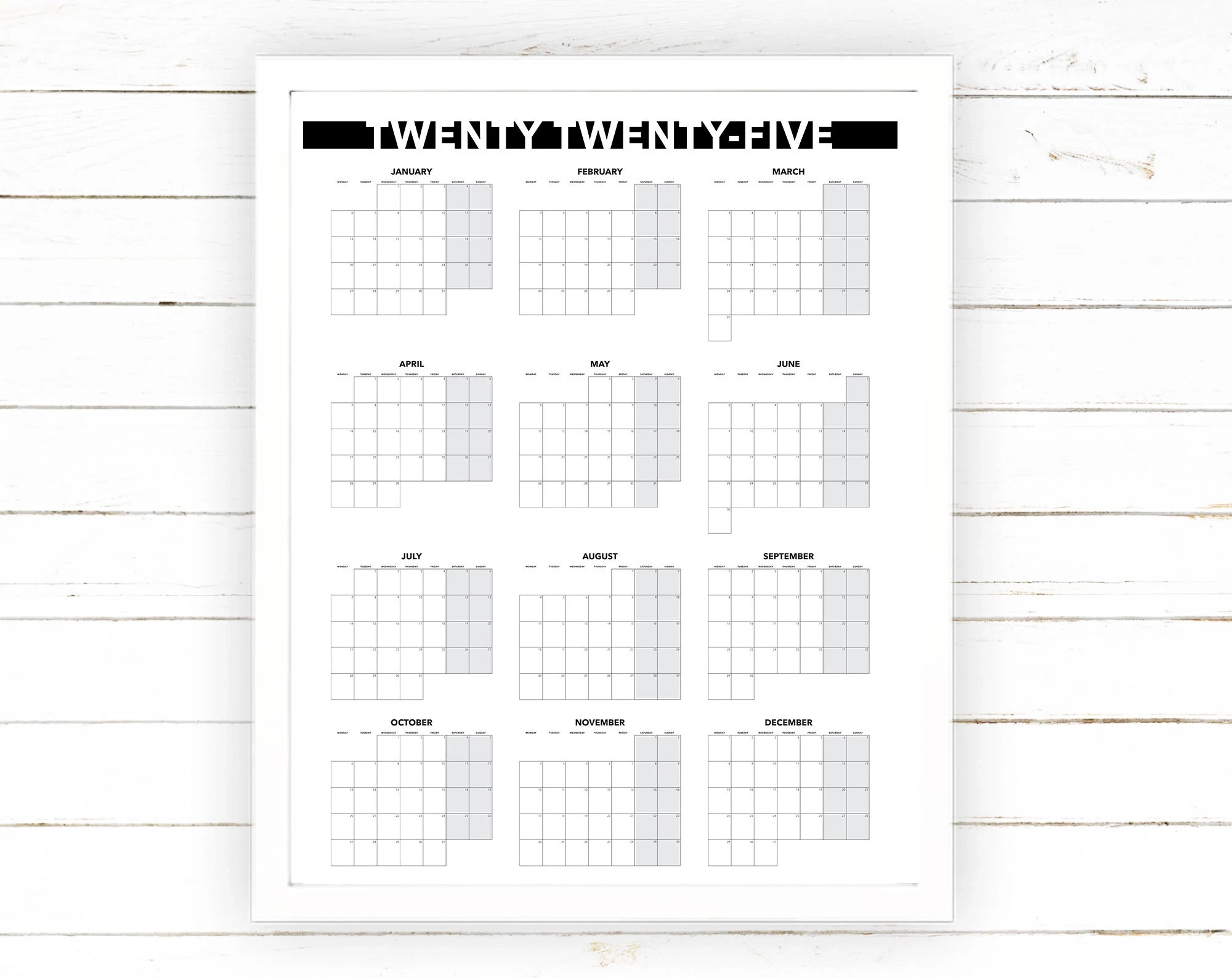 Blank 2025 Monthly Calendar Free