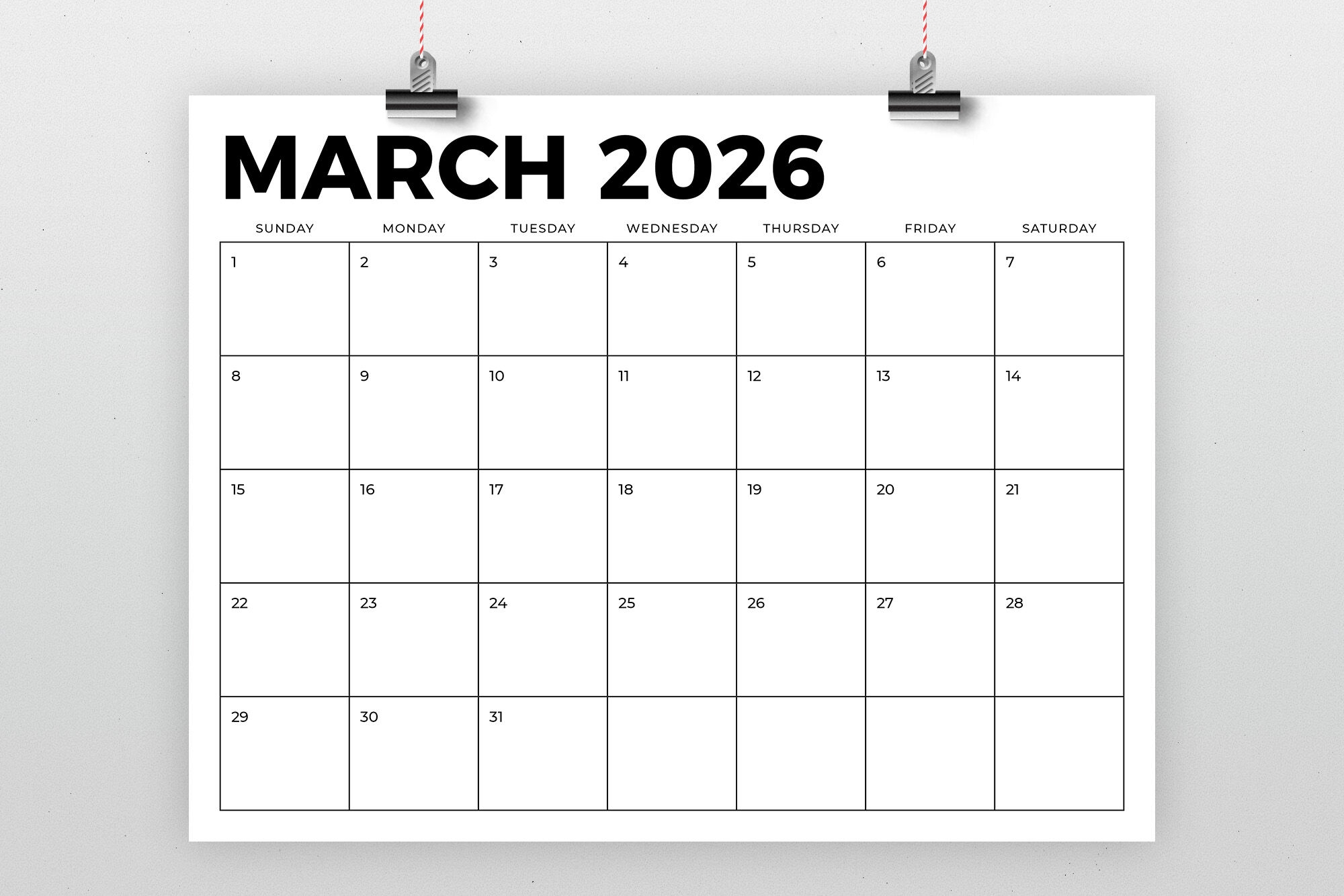 Blank Calendar Pages 2026