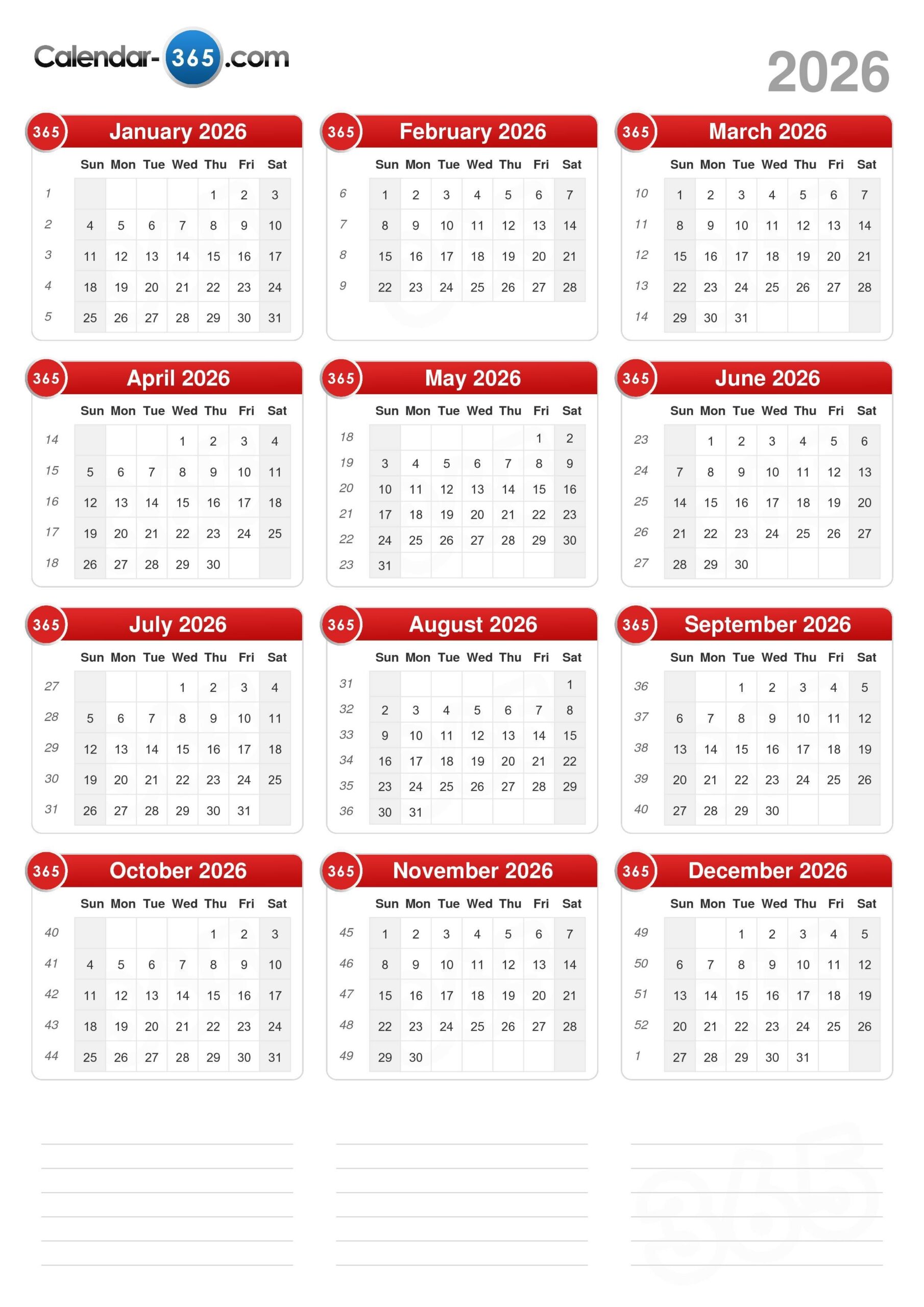 Show Me A Calendar For 2026