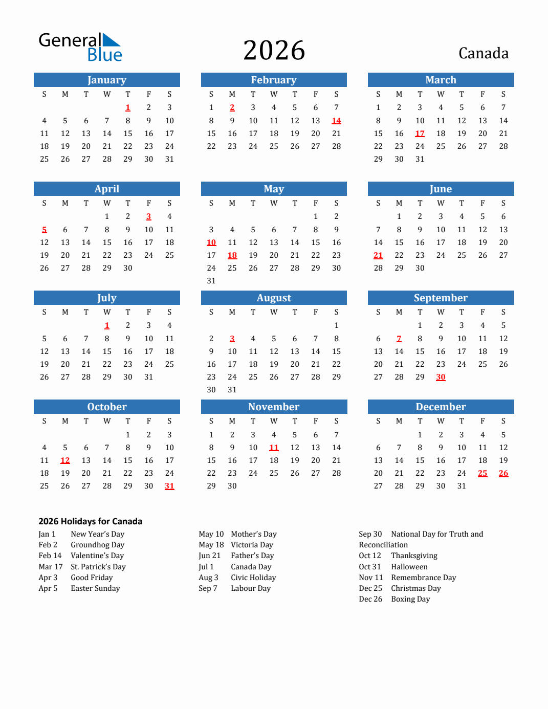 July 2026 Calendar Canada