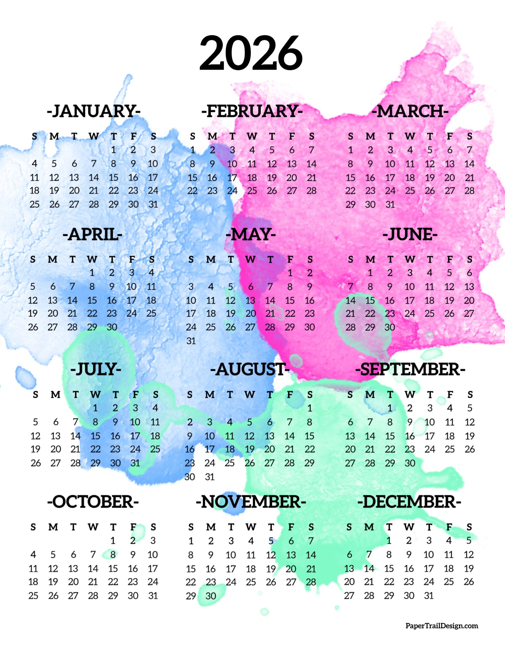 Printable Calendar 2026 With Designs