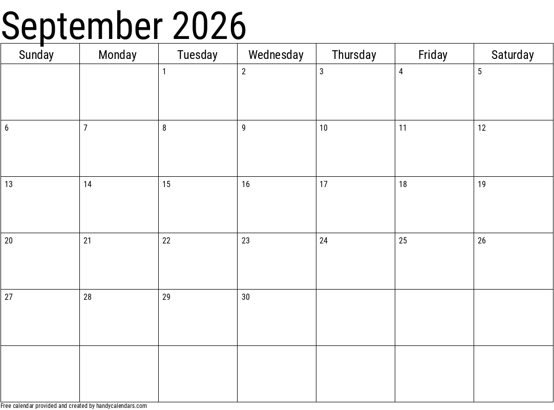 Blank September Calendar Printable 2026