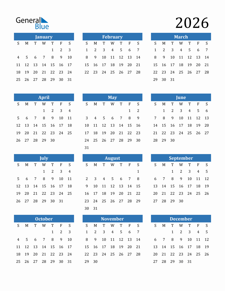 United States Calendar 2026