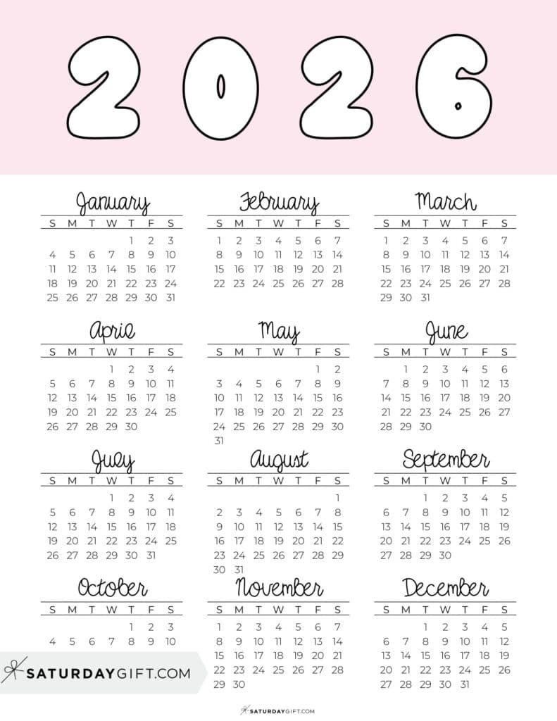 2026 Yearly Calendar Printable 35 Cute amp Free 2026 Annual Calendars
