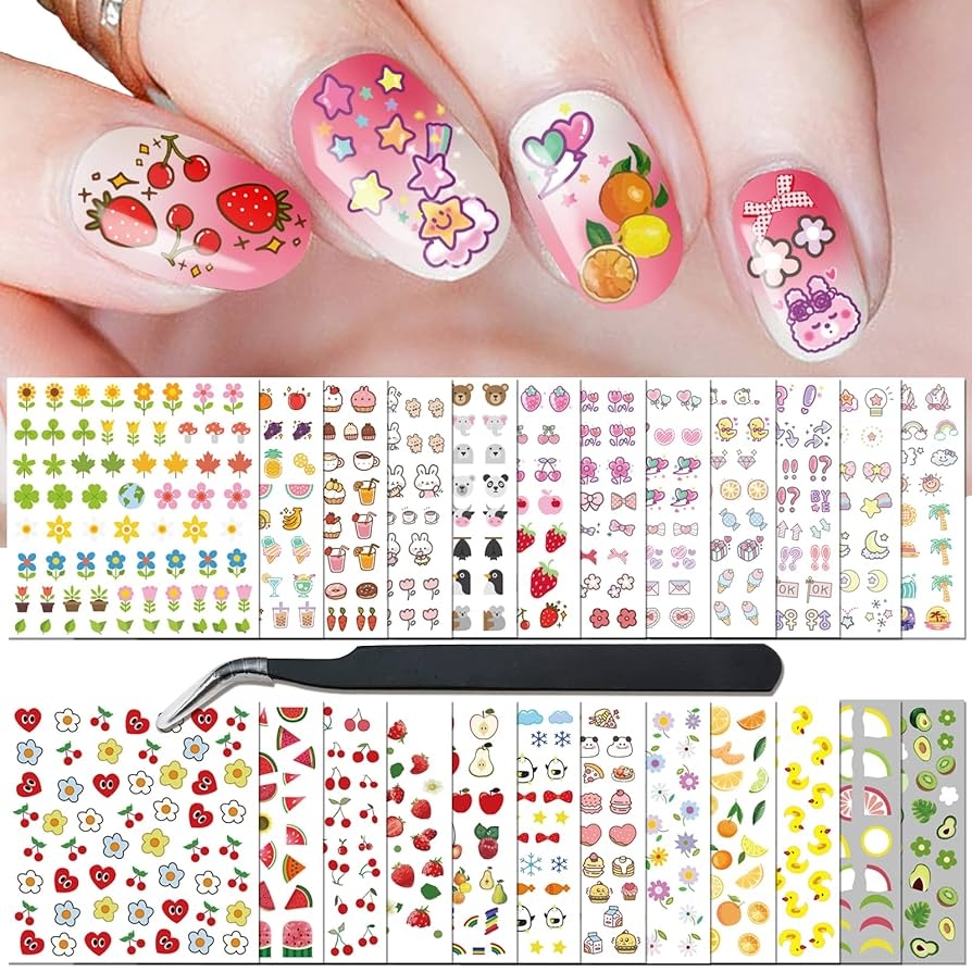 24 Bl tter Nagelsticker Nagelaufkleber Nagelkunst F r Frauen M dchen Kinder S e Dekoration DIY Nageldesign Nageltattoos 1000 St ck Amazon de Kosmetik