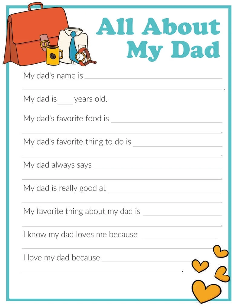 Free Printable All About My Dad Worksheet