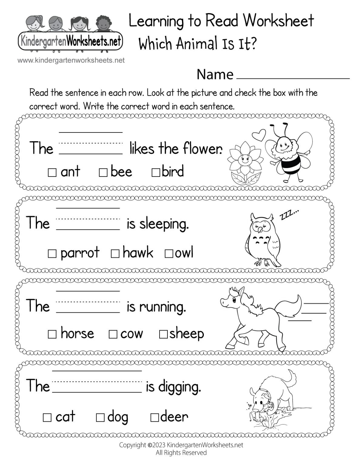 Kindergarten Printable Worksheets Reading