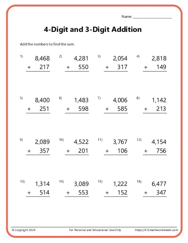 Printable Addition Worksheets