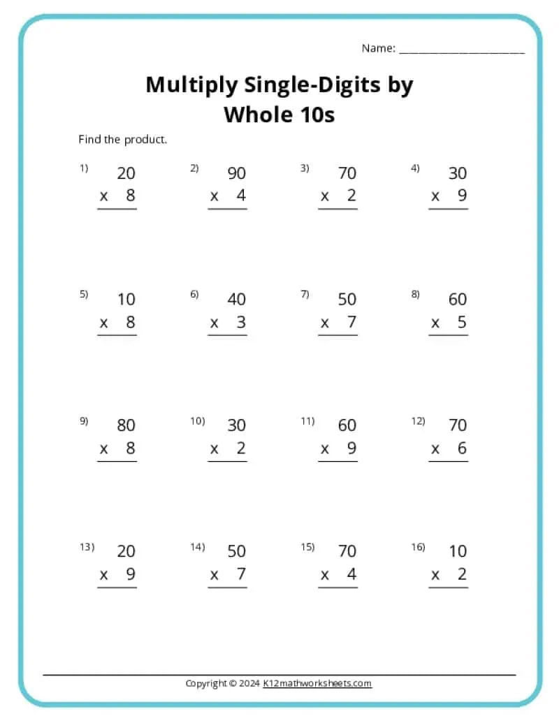 Multiplication Worksheets Grade 3 Printable