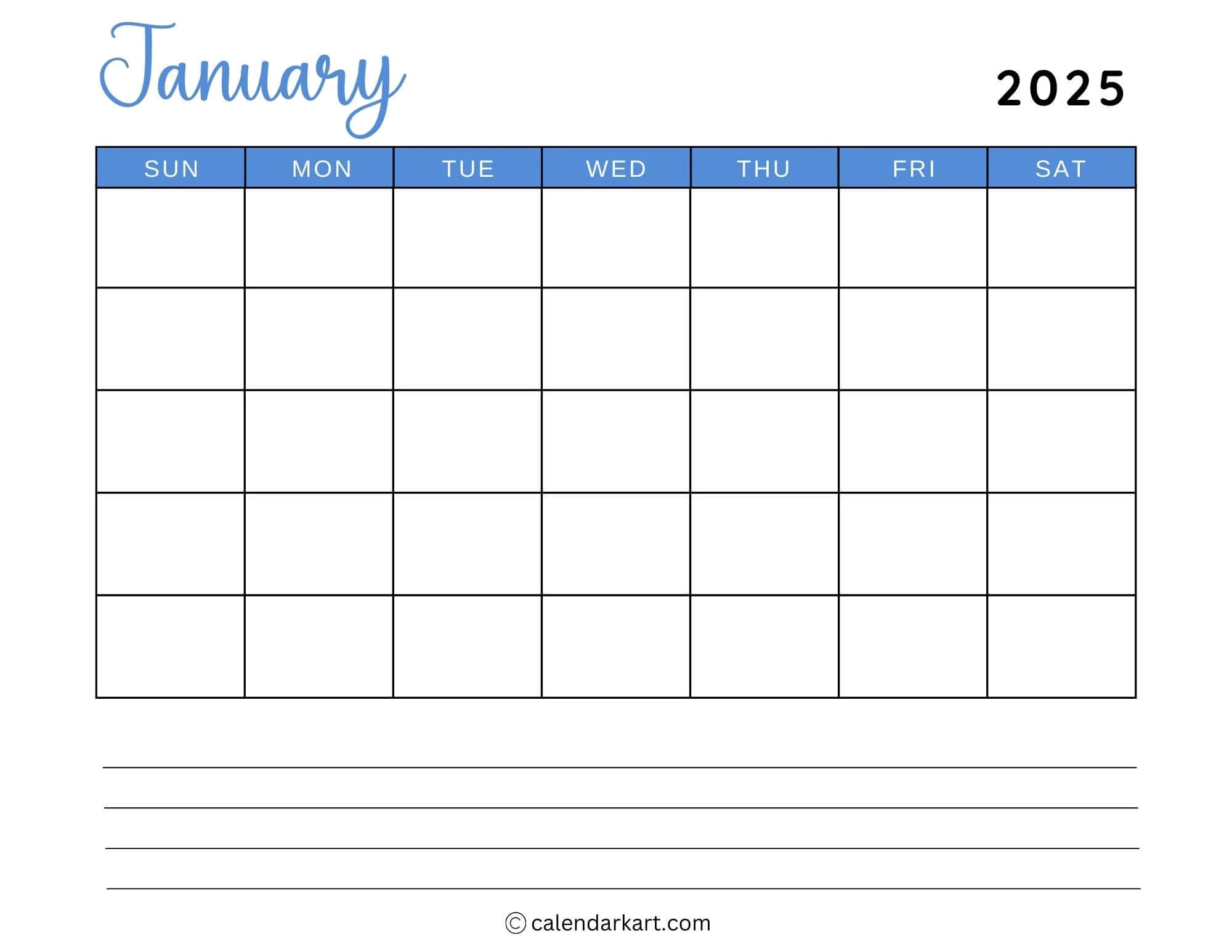 2025 Blank Monthly Calendar